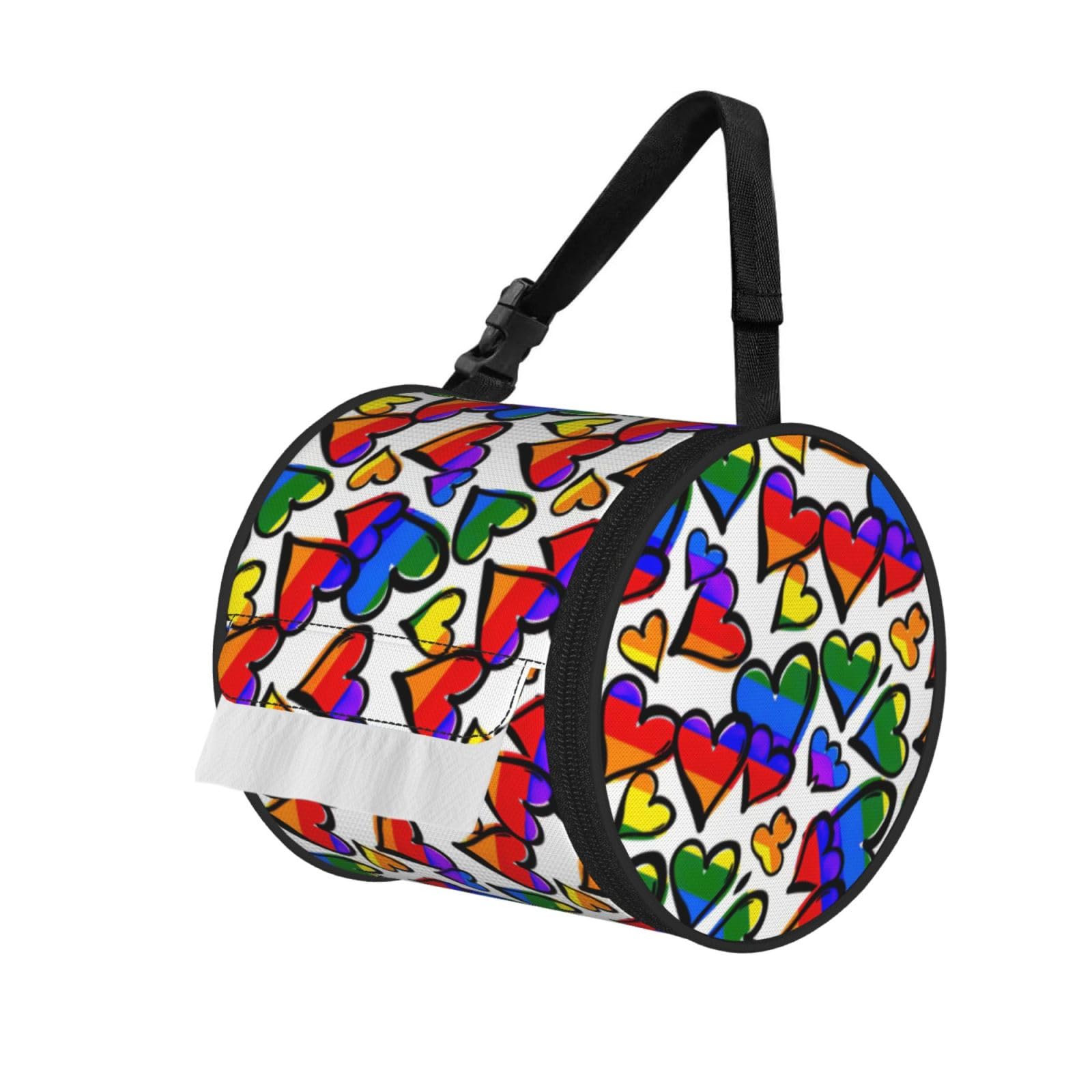 Rainbow Colored Gay Pride Hearts Print Fashion Tissues Organizer Box, Hanging Tissue Holder For Purse Coins For Car Office Daily Outing