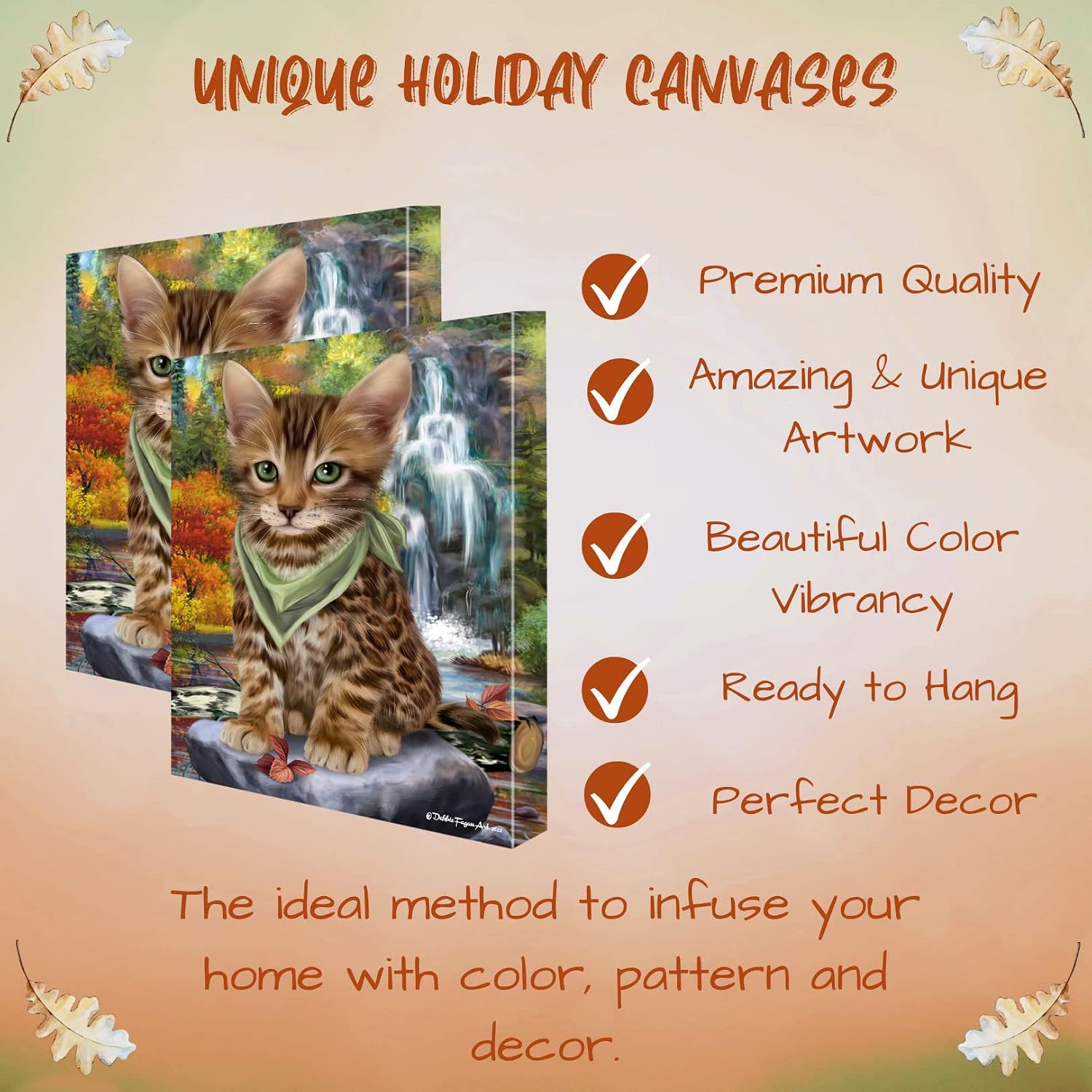 Doggie of the Day Waterfall with Bengal Cats Canvas Wall Art - Premium Quality Ready to Hang Room Decor - Flat Rolled 16" x 20"