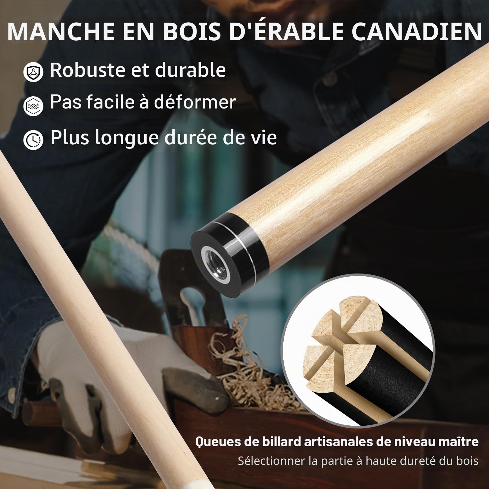 Queue de Billard, Billard Queue Lot de 4 Pool Cue Sticks Bâtons de Billard en Bois Dur de 58 Pouces pour Les Sports de Table de Billard