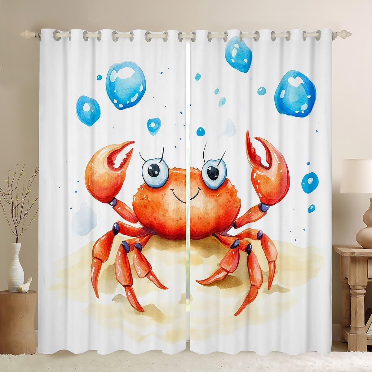 Blue Sea Turtle Blackout Curtain Marine Animal Theme Window Drapes, Cartoon Ocean Life Seaweed Window Treatments, Kids Boys Girls Room Decor, Grommet Top 2 Panel Set Bedroom Curtains, 38Wx45L inch