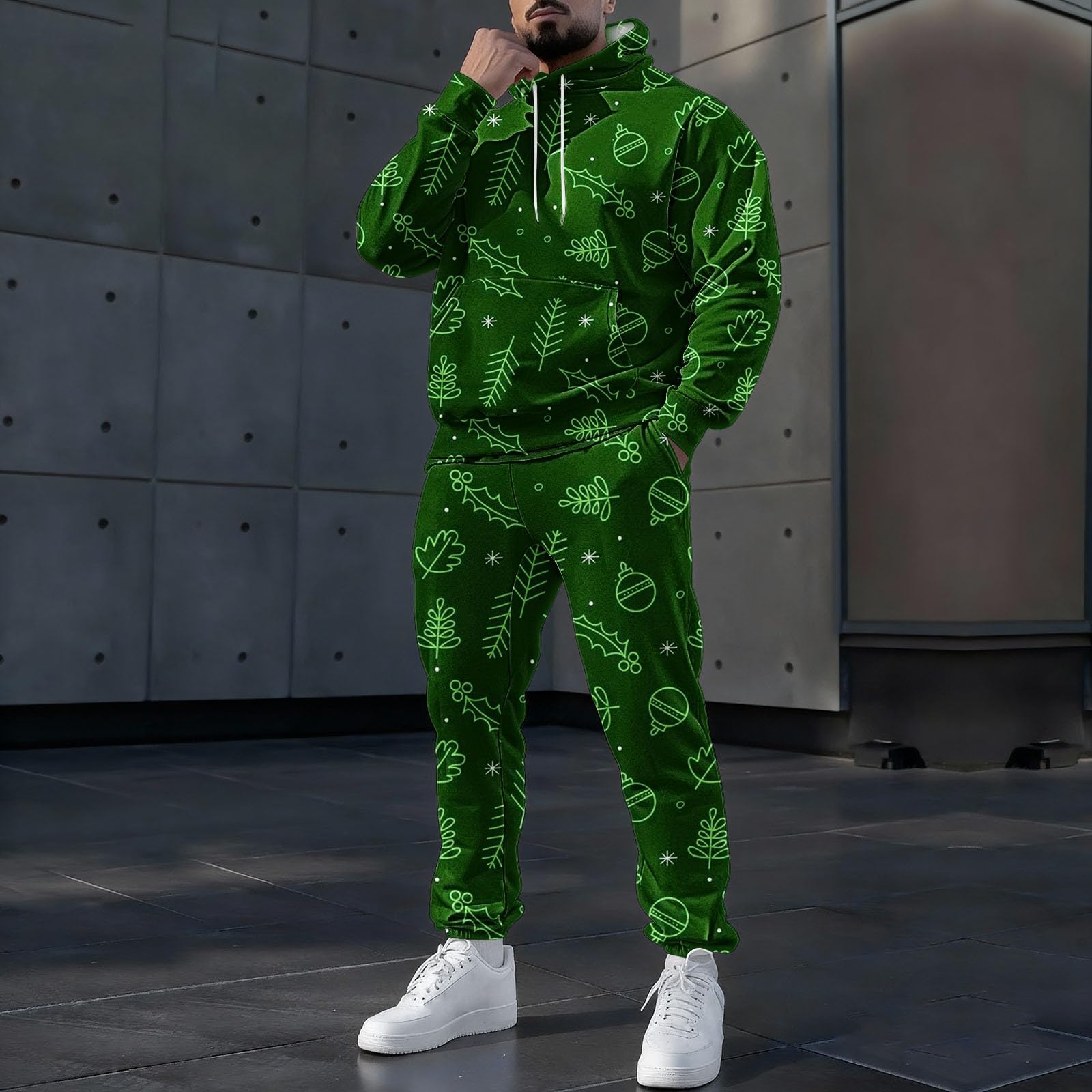 Tute da uomo di Natale Grapihc tute 2 pezzi Set felpe con cappuccio e pantaloni della tuta Set Casual Natale Atletico Tuta Autunno Inverno Outdoor Jogging Suit