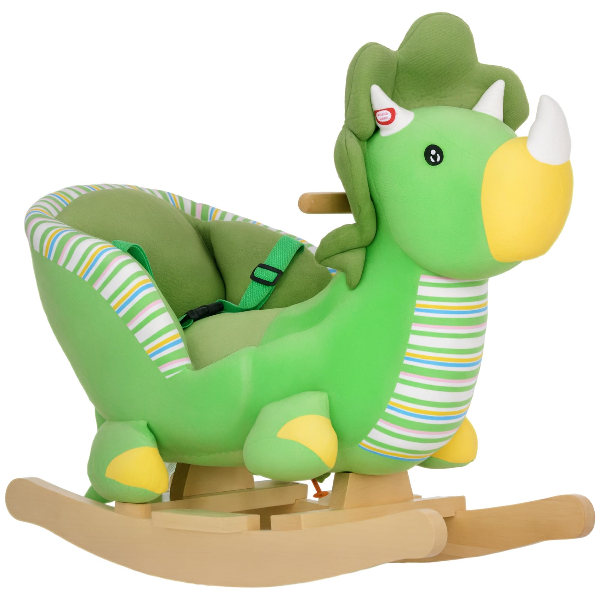 AIYAPLAY Rocking Animal, Dinosaur Themed Rocking Ride on with Animal Sounds, Safety Belt, Wooden Base, Pedal, for Toddlers 18-36 Months, Green