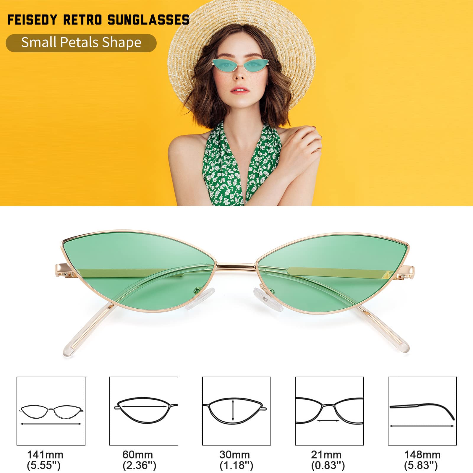 FEISEDY Fashion Designer Sunglasses Retro Small Petals Shape Arc Temple Design B2298