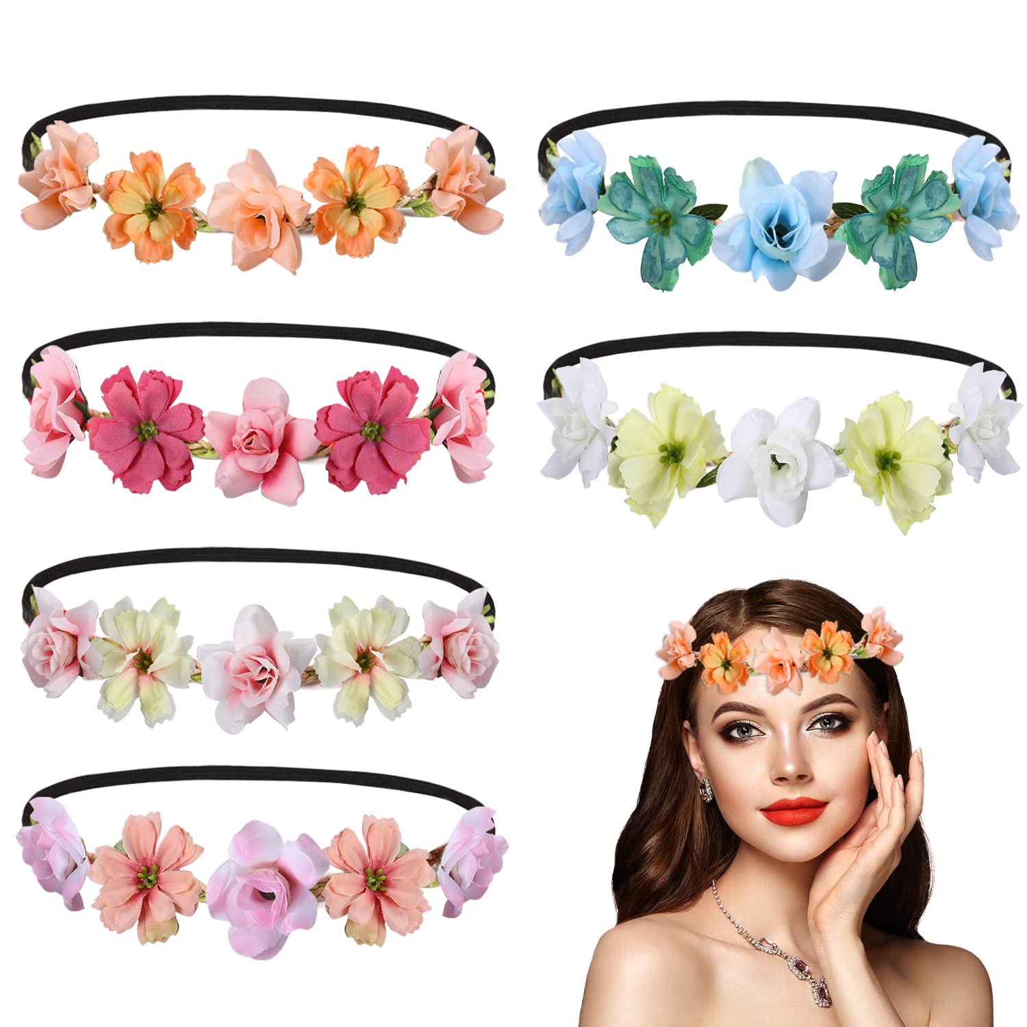 CHUANFU Blumenkränze Set - 2 Stück Blumenkronen Mit Armband, Verstellbar