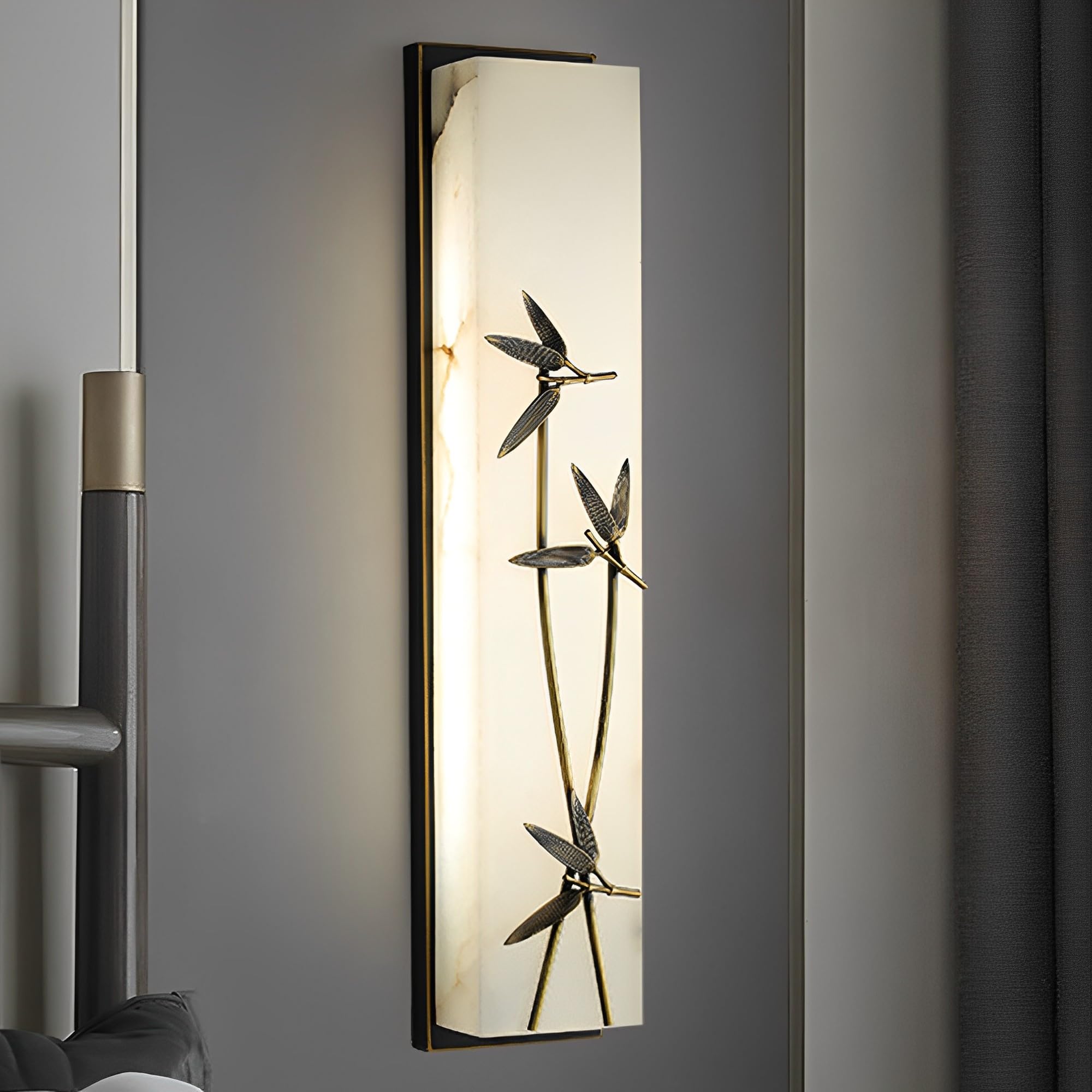 Trividha Black Alabaster Wall Lamp Marble Stone Wall Sconce Lighting Minimalist Linear Alabaster Wall Lights Brass Bathroom Vanity Fixture Bedroom Wall Mount Lighting For Living Room Hallway