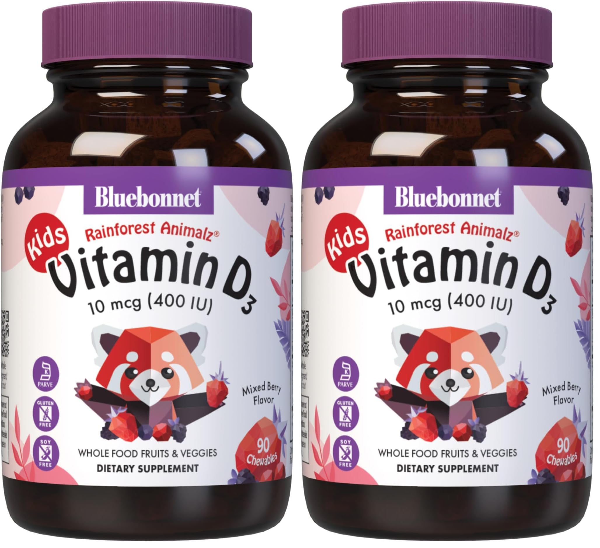 BlueBonnet Nutrition Rainforest Animalz Vitamin D3 400 IU, 90 Chewables 90 Count (Pack of 2)