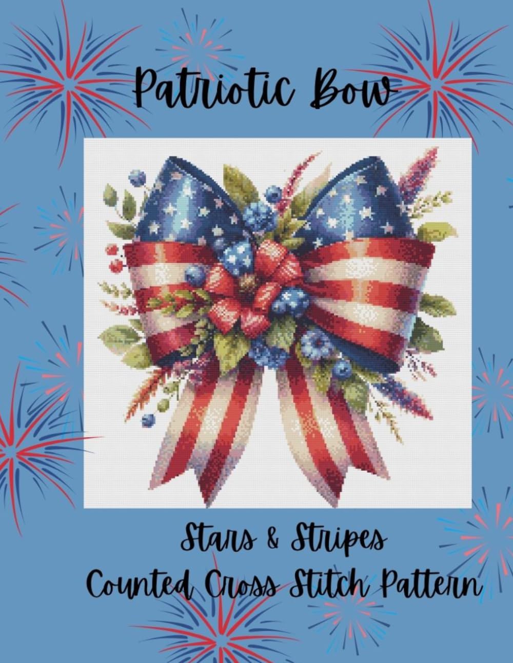 Patriotic Bow: Stars and Stripes Counted Cross Stitch Pattern