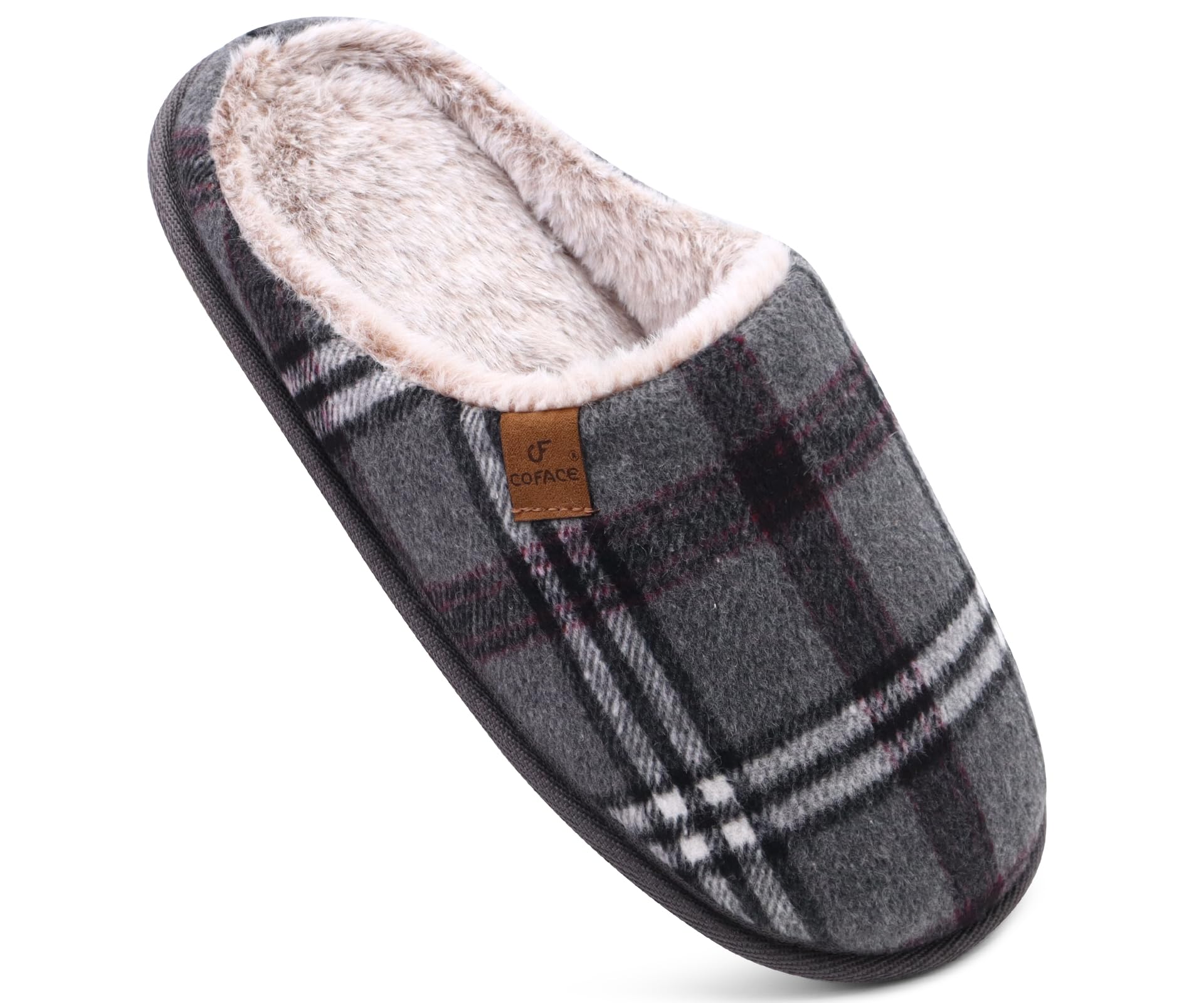 Pantofole da Uomo Invernali Plaid, Comoda Memory Foam Calde Scarpe da Casa in Lana con Suola Antiscivolo 40-47