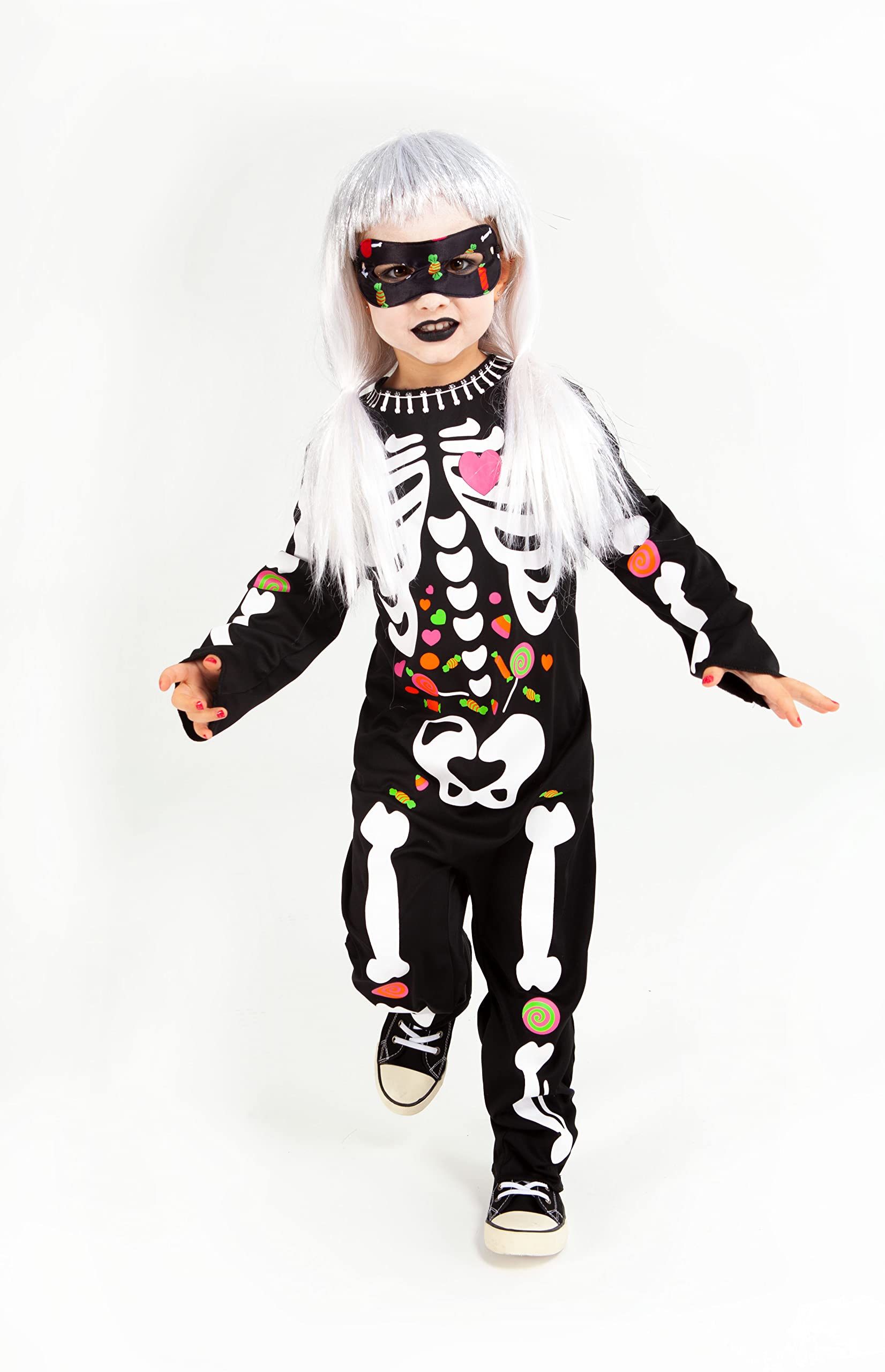 Rubies Costume Scheletro Candy per bambina e bambino, Tuta stampata e maschera, Skeleto, Scheletros, Caramelle per feste, cosplay e compleanno