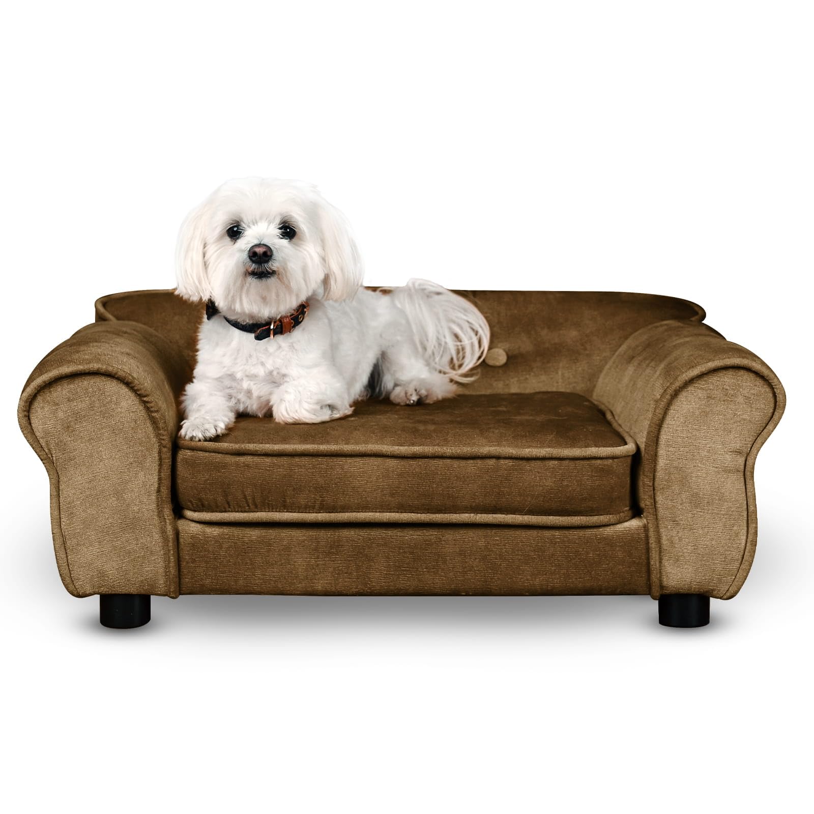 MG Design Canapé pour Chien et Chat Marron – Structure en Bois, Assise rembourrée, Facile à Nettoyer – prêt à l’Emploi