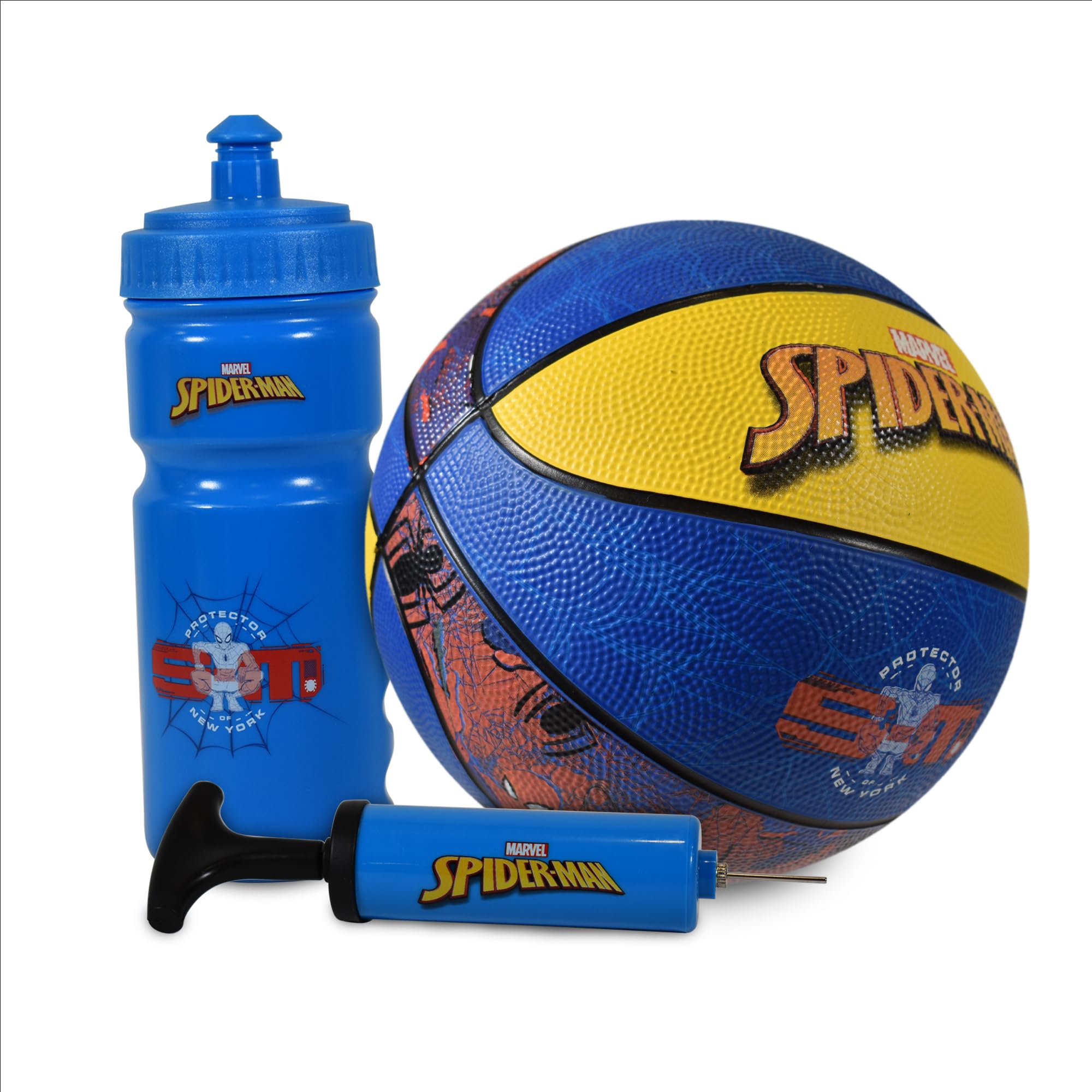 Hy-Pro Officially Licensed Spiderman Basketball Gift Set - Size 5 Small Basketball for Outdoor & Indoor Play, 500ml Water Bottle & Pump - Marvel Themed Gifts for Kids, Fans & Young Players