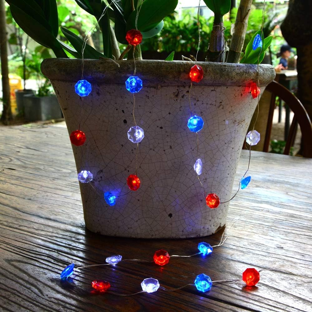 JASHIKA Red White Blue Lighting Up Beads Necklace Glow in The Dark Party Favors with Multi Flicker Options for Patriotic Events Campaign Parade Kindergarten