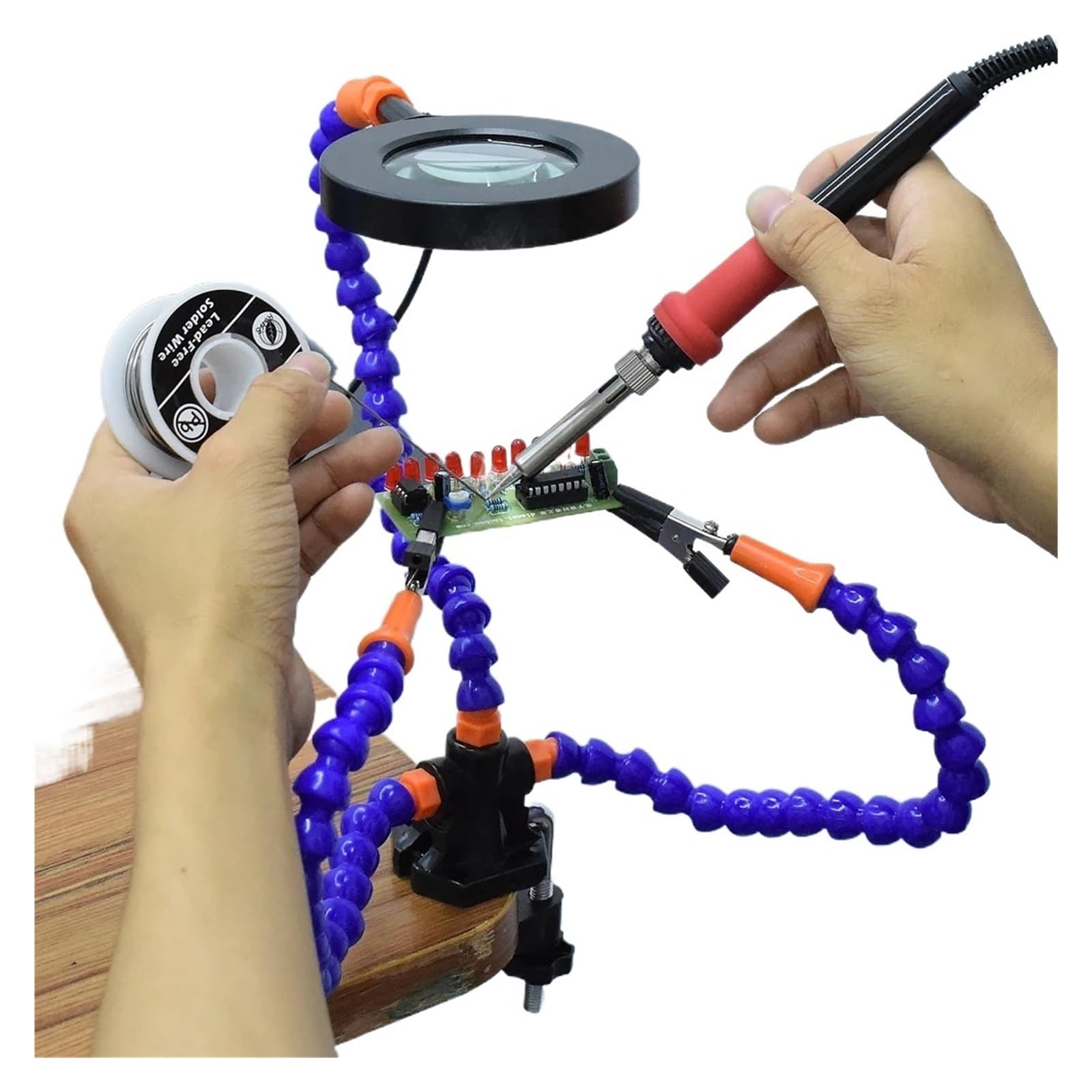 Stazione di saldatura per utensili terza mano mano 3 braccio flessibile con morsa regolabile scrivania morsetto base saldatore (lente d'ingrandimento 3X in alck)