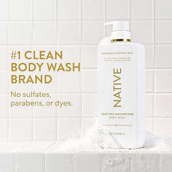 Native Pineapple & Coconut Milk Scent 24-Hour Moisturizing Bodywash for Women & Men, Clean & Gentle, for Dry or Sensitive Skin, Keeps Skin Healthy & Smooth, Free of Sulfates, Cruelty-Free, 22 oz