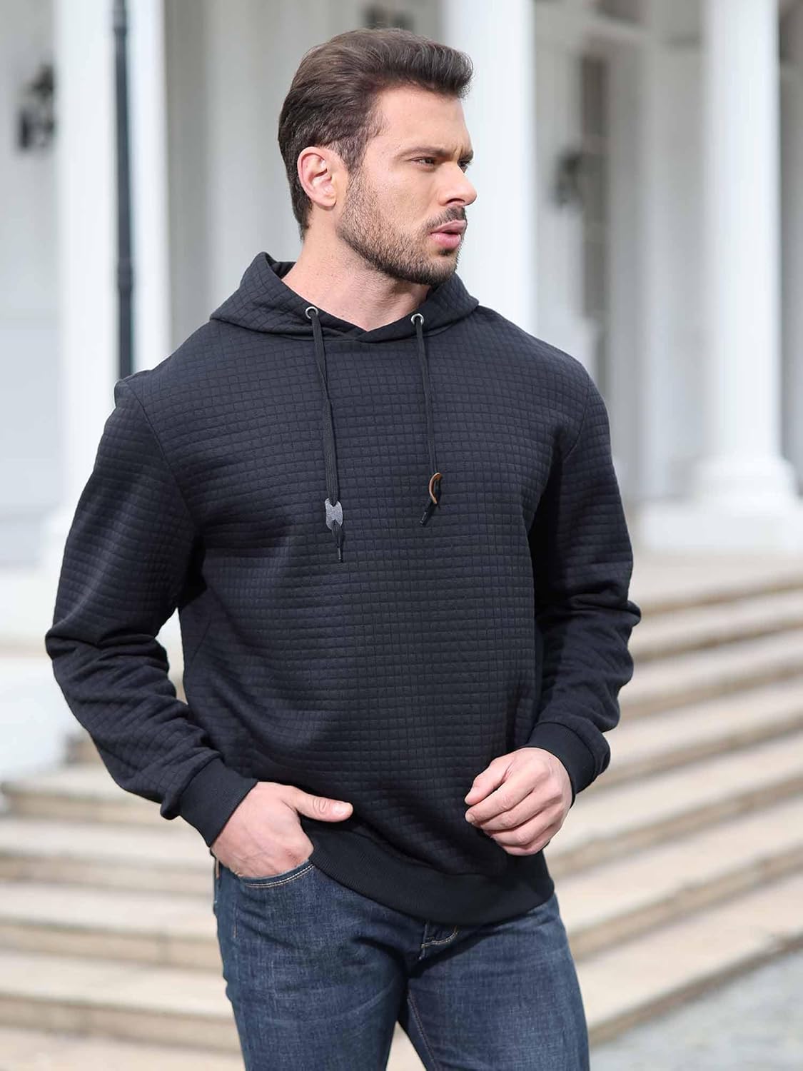 Men's Casual Pullover Hoodies Long Sleeve Knitted Hooded Sweatshirts