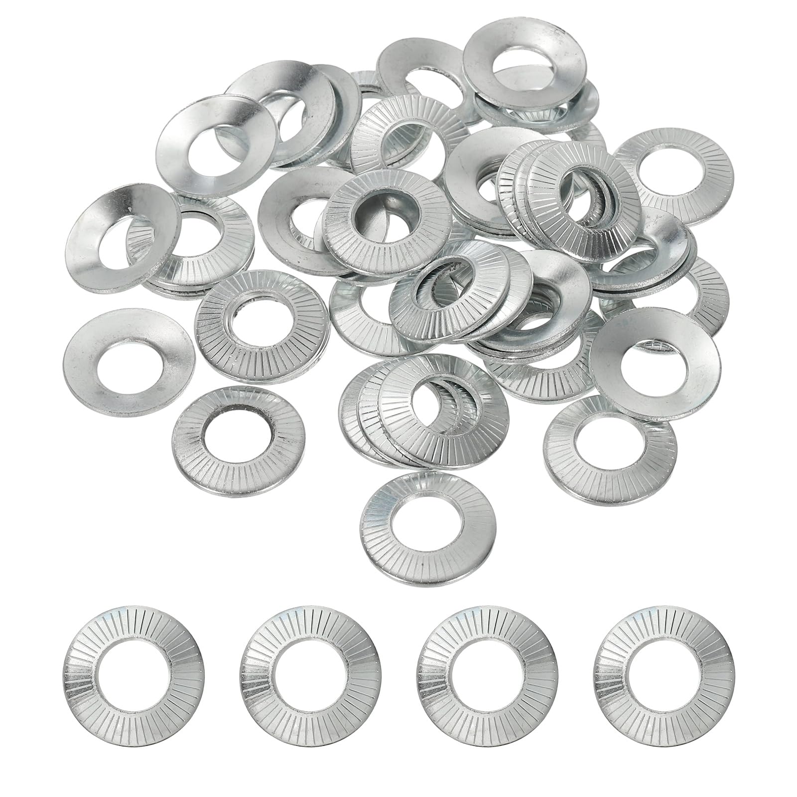 PATIKIL M10x22x1.5mm Flat Washers 50Pcs 65Mn Steel Belleville Spring Disc Washer Conical Knurled Metric Gasket for Automotive Industrial Construction (White Zinc Plating)