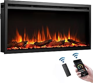 BALDERIA Atalanta 40" Elektrokamin - Elektrischer Einbaukamin mit Heizung 1000/2000 W, realistischer 3D-Flammeneffekt, integrierte Knisterfunktion, Fernbedienung, Timer, Thermostat - Schwarz