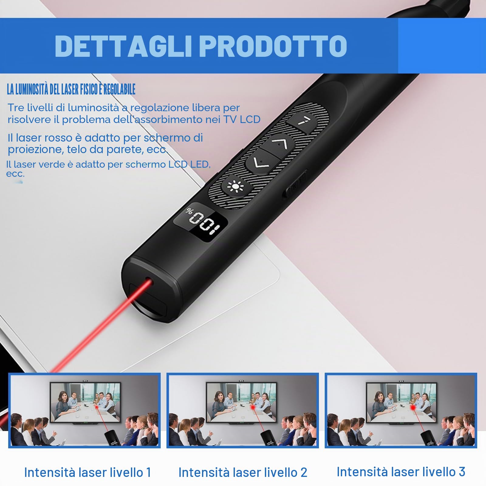 Presenter con puntatore laser, telecomando di presentazione con puntatore estensibile, PowerPoint telecomando, puntatore per presentazioni, puntatore laser, presentazione, per aula aula, aula, ufficio
