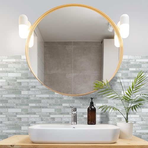 Miniatura 7 de Vamos Tile 10 hojas de azulejos para despegar y pegar, 12 x 12 pulgadas, color claro en azulejos de pared, adhesivo autoadhesivo para salpicaduras