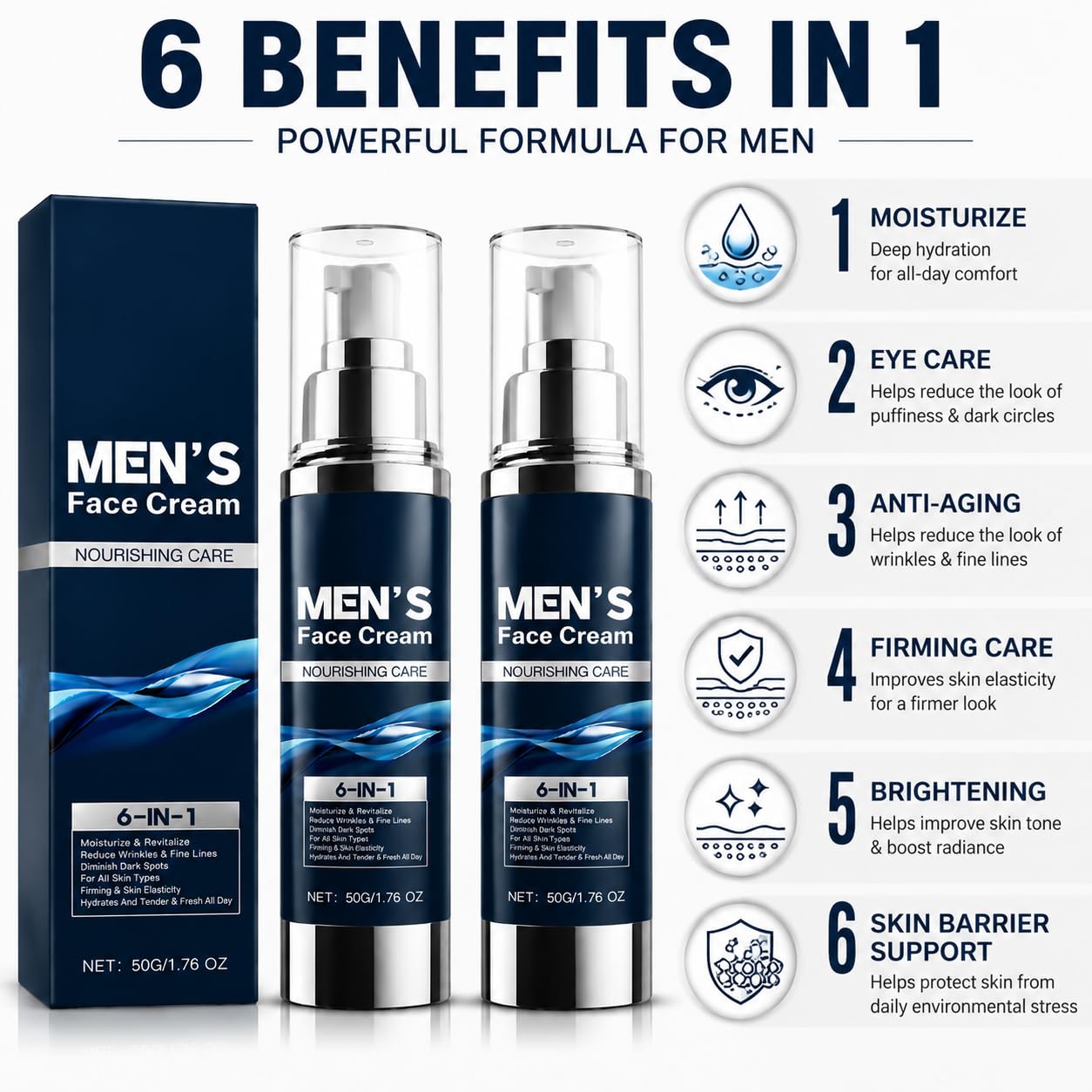 2PCS 6-in-1 Face Cream for Men,Hyaluronic Acid & Shea Butter image 2