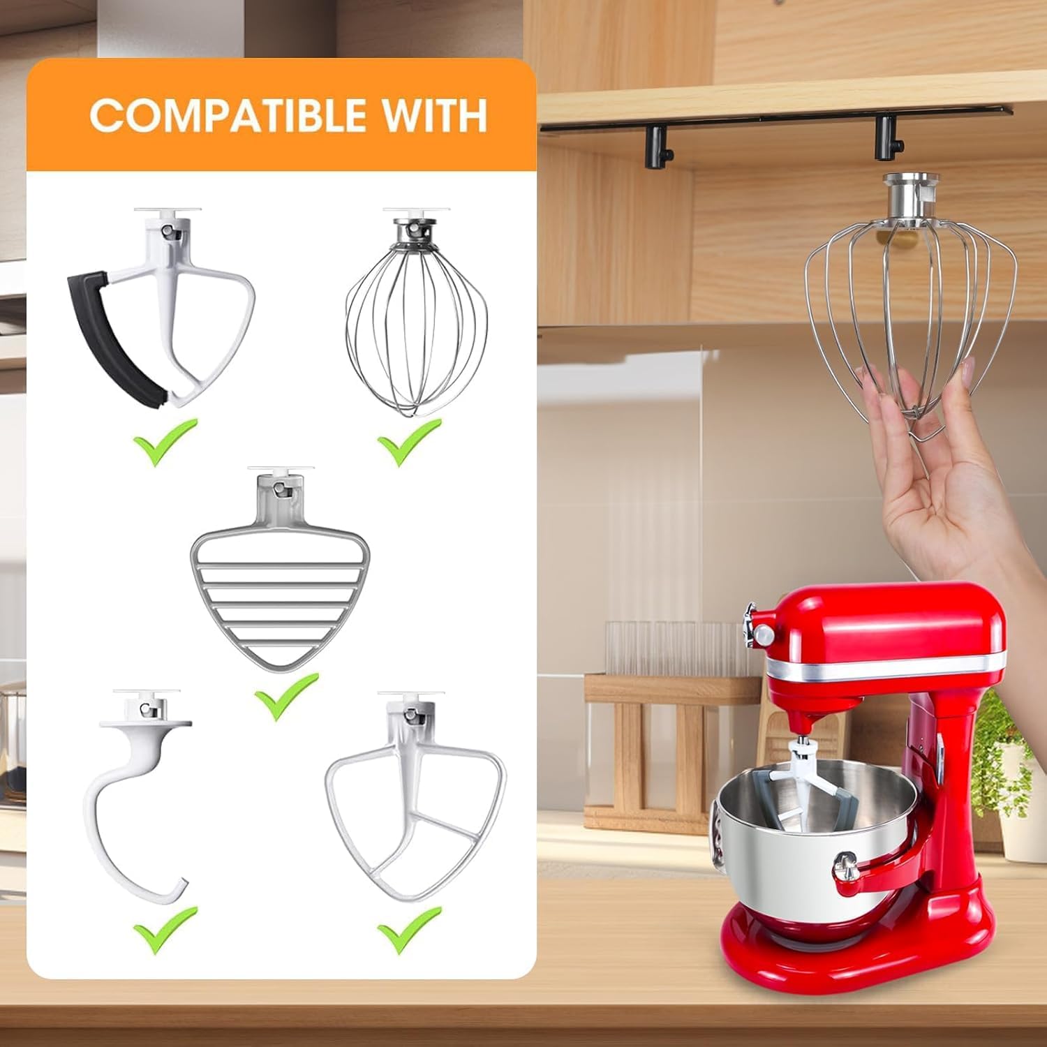 MiracDan 4 Pack Stand Mixer Attachment Holder, KitchenAid Attachment Organizer for Storage, Compatible with KitchenAid Mixer Accessories, Dough Hook, Whisk, Flat Beater