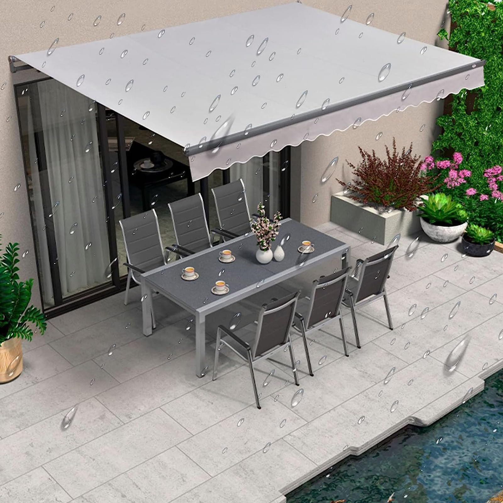MESCXTY Retractable Awning Shade Fabric Replacements, Patio Waterproof Sun Top Cover for Deck Restaurant Shops Rv 280g Polyester Includes Only(Size:6.6x5ft,Color:Gray)