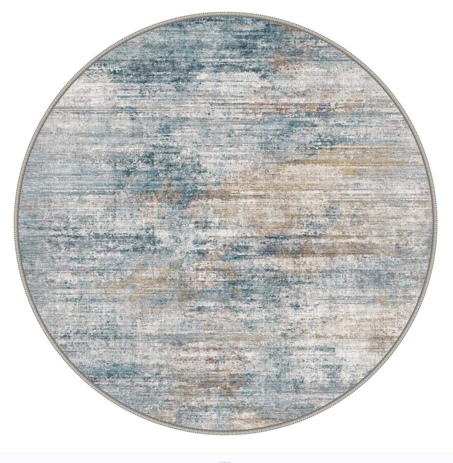 Image of BEIMO Round Rugs 5ft for Living Room Bedroom, Modern Abstract Machine Washable Rug, Large Soft Low Pile Indoor Floor Carpet with Non Slip Backing for Dining Room, Teal