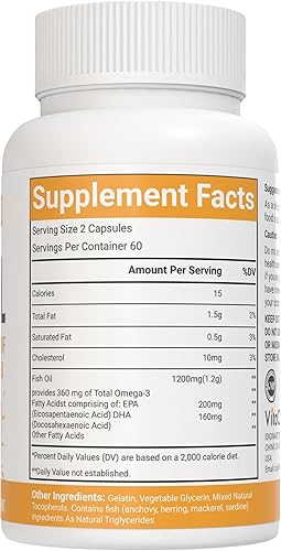 Miniatura 3 de Aceite de pescado omega-3 de 1560 mg, triple fuerza EPA y DHA, 120 cápsulas blandas, 60 porciones, sin gluten, sin OMG y apto para vegetarianos