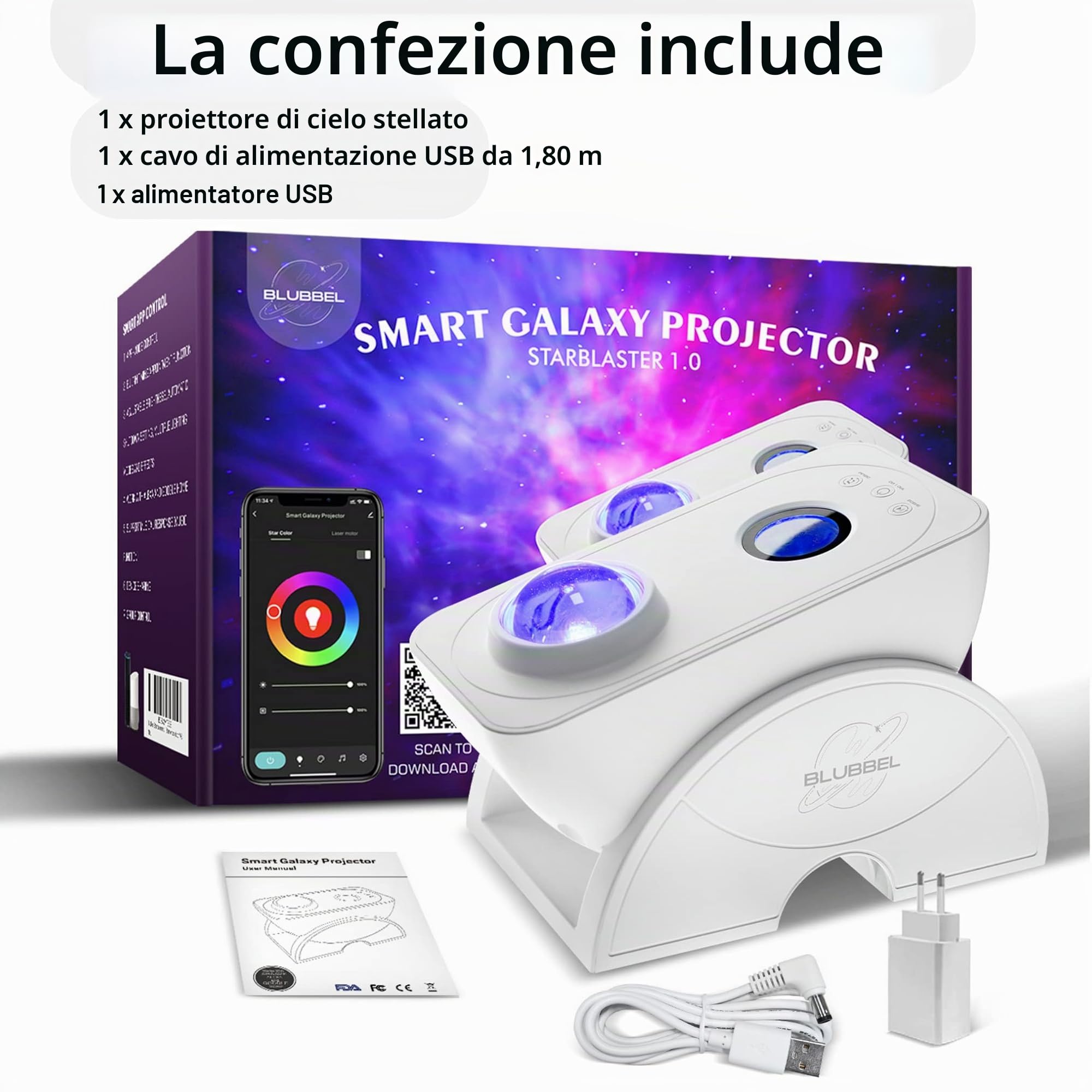 Blubbel Proiettore Smart LED per Cielo Stellato, Laser Blu Proiettore WiFi Starlight, Luce Notturna Galaxy 3D, Controllo App/Vocale, Starlight Galaxy, Compatibile con Alexa/Google, Regalo