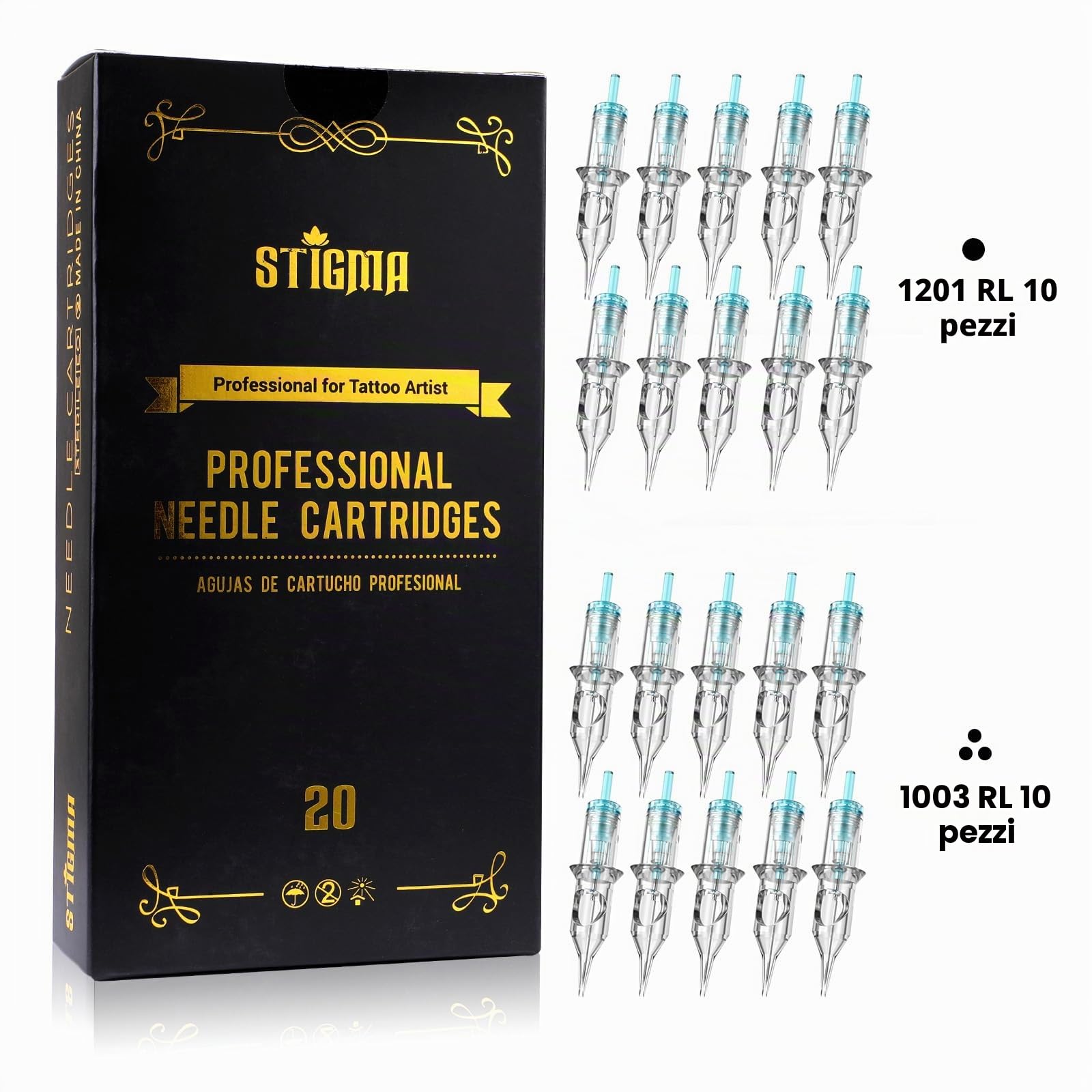 STIGMA Tattoo Pen Kit Rotary Gun Completo per Tatuaggi Professionale con 7 Inchiostri per Tatuaggi20 Cartucce Aghi STQ49P802-1