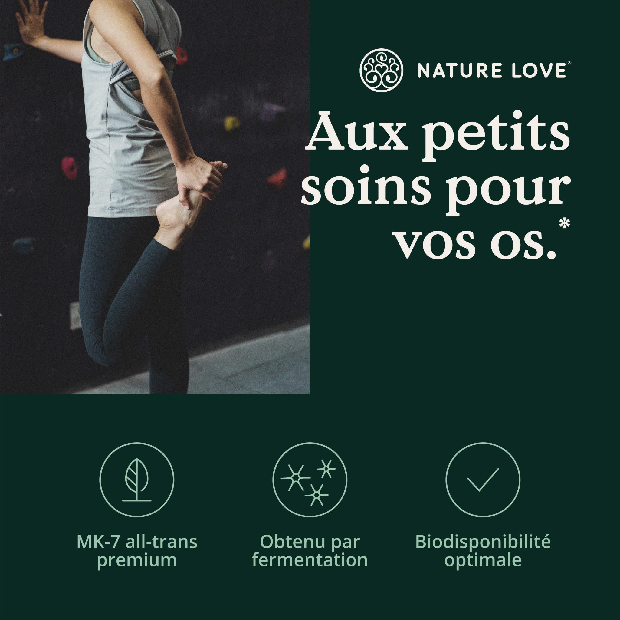 NATURE LOVE® Vitamine K2 MK7-365 comprimés - 100µg par comprimé - ménaquinone MK-7 à teneur all-trans > 99,7% - hautement dosé, végane, contrôlé en laboratoire et produit en Allemagne