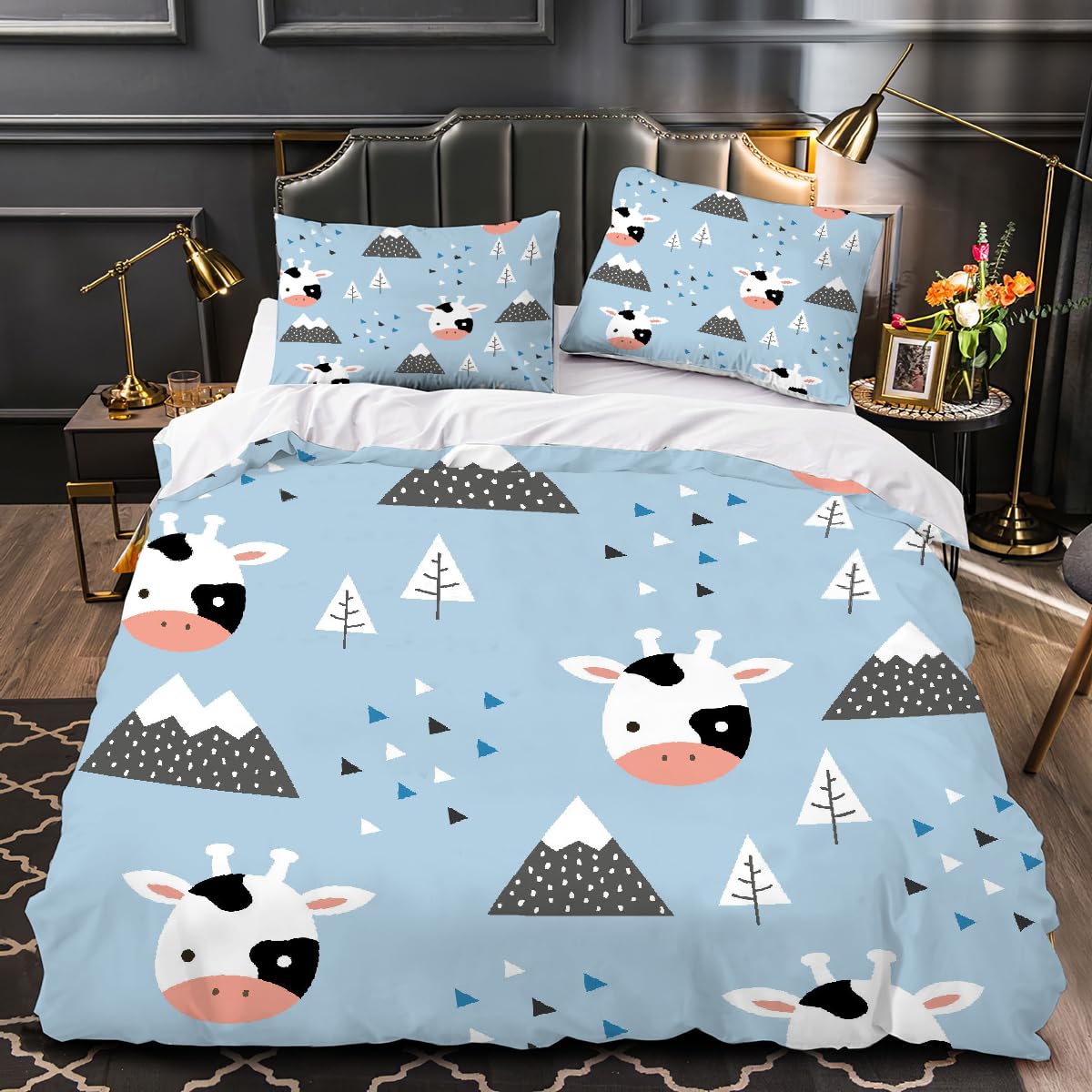 Parure de lit vache microfibre ultra doux 220x240 cm au tissage haute densité