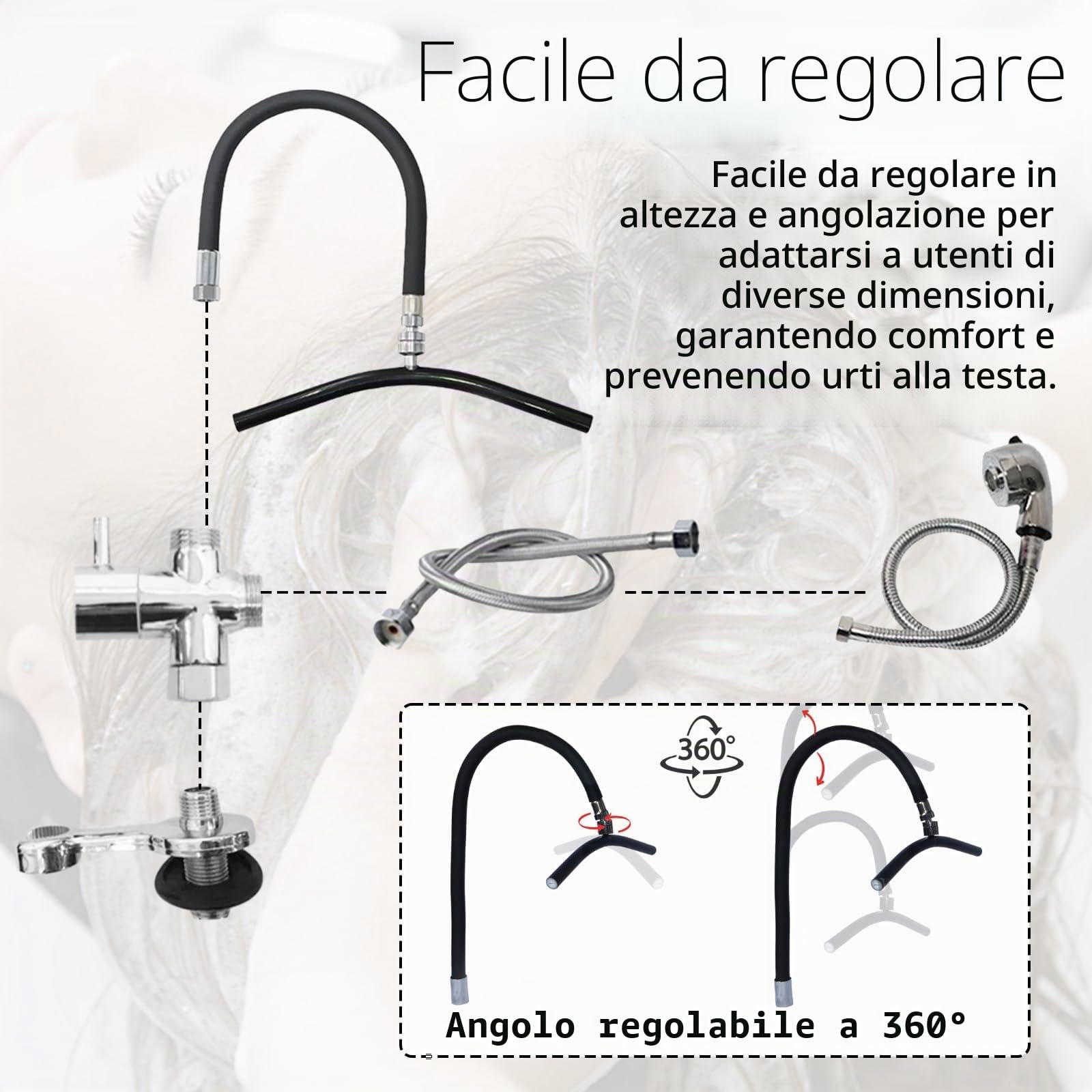 Soffione Doccia a Cascata Head Spa, Rubinetto A Cascata Spa della Testa Regolabile Supporto per Doccia con Circolazione Dell'acqua e Tubo Flessibile 60 cm per Shampoo Cura dei Capelli