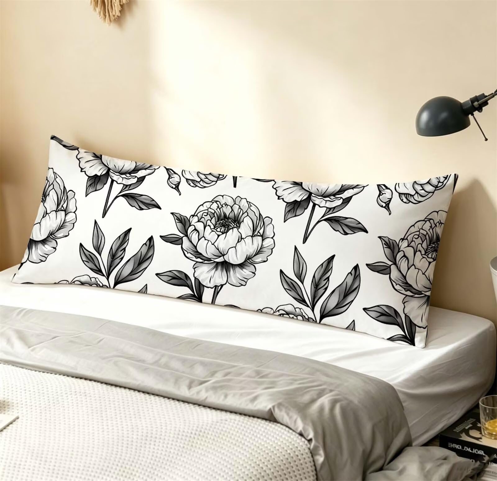 Fodera Cuscino 50 x 150 cm, Nero-1 Velluto Copricuscini Letto, | con Invisibile Cerniera, Morbida e Traspirante, per biancheria da letto, divano, hotel, chi dorme sul fianco Bianco j-185