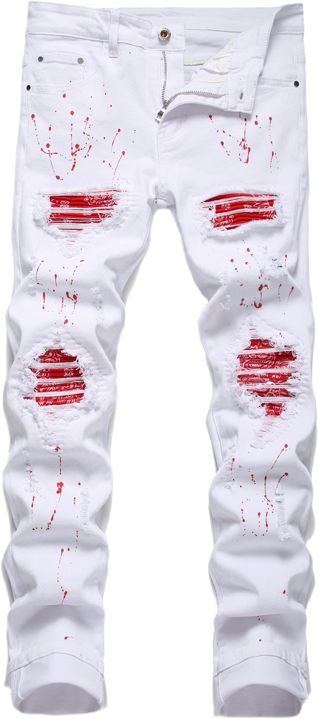 OIIIOMen's Patch Ripped Stretch Regular Fit Jean