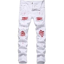 OIIIO Mens Patch Ripped Stretch Regular Fit Jean