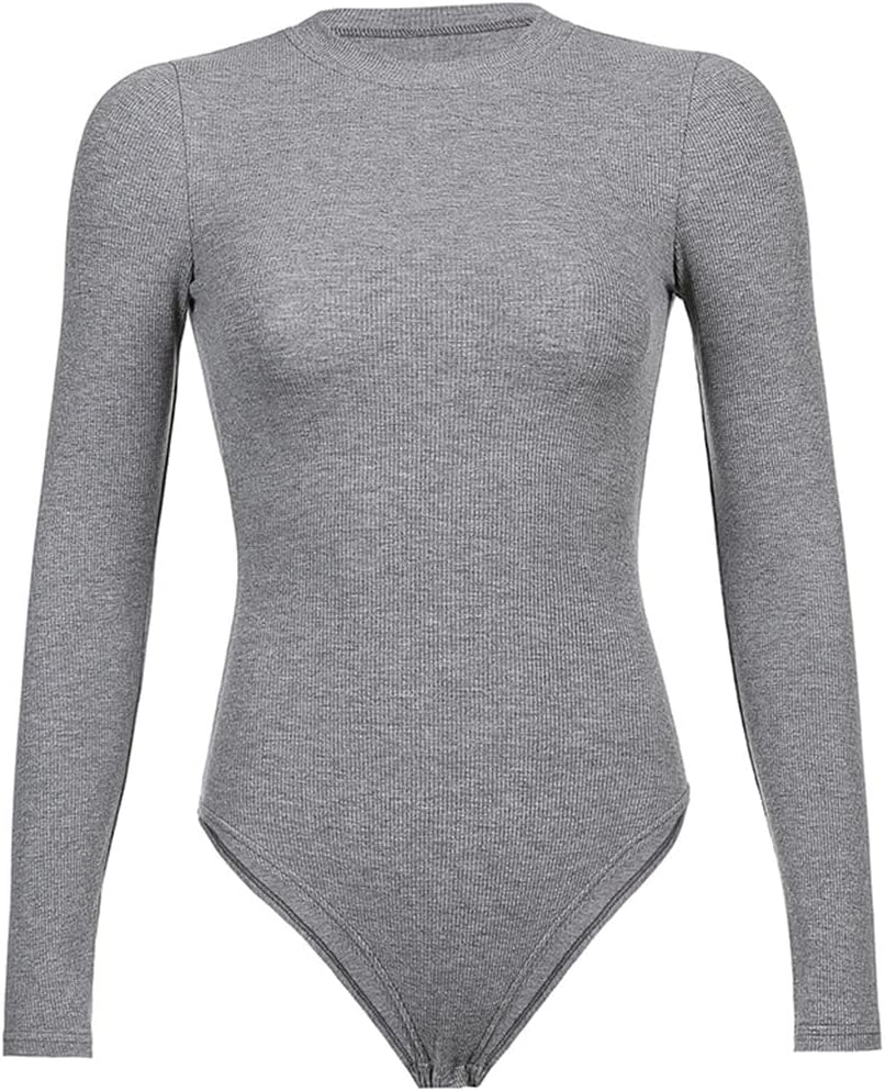 Women Bodysuit Tops Solid Body Casual Cotton Skinny Long Sleeve Bodysuit Fashion Sheer Bodysuits Jumpsuit