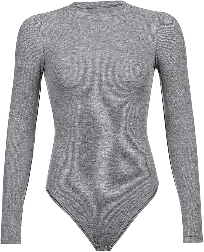 Women Bodysuit Tops Solid Body Casual Cotton Skinny Long Sleeve Bodysuit Fashion Sheer Bodysuits Jumpsuit