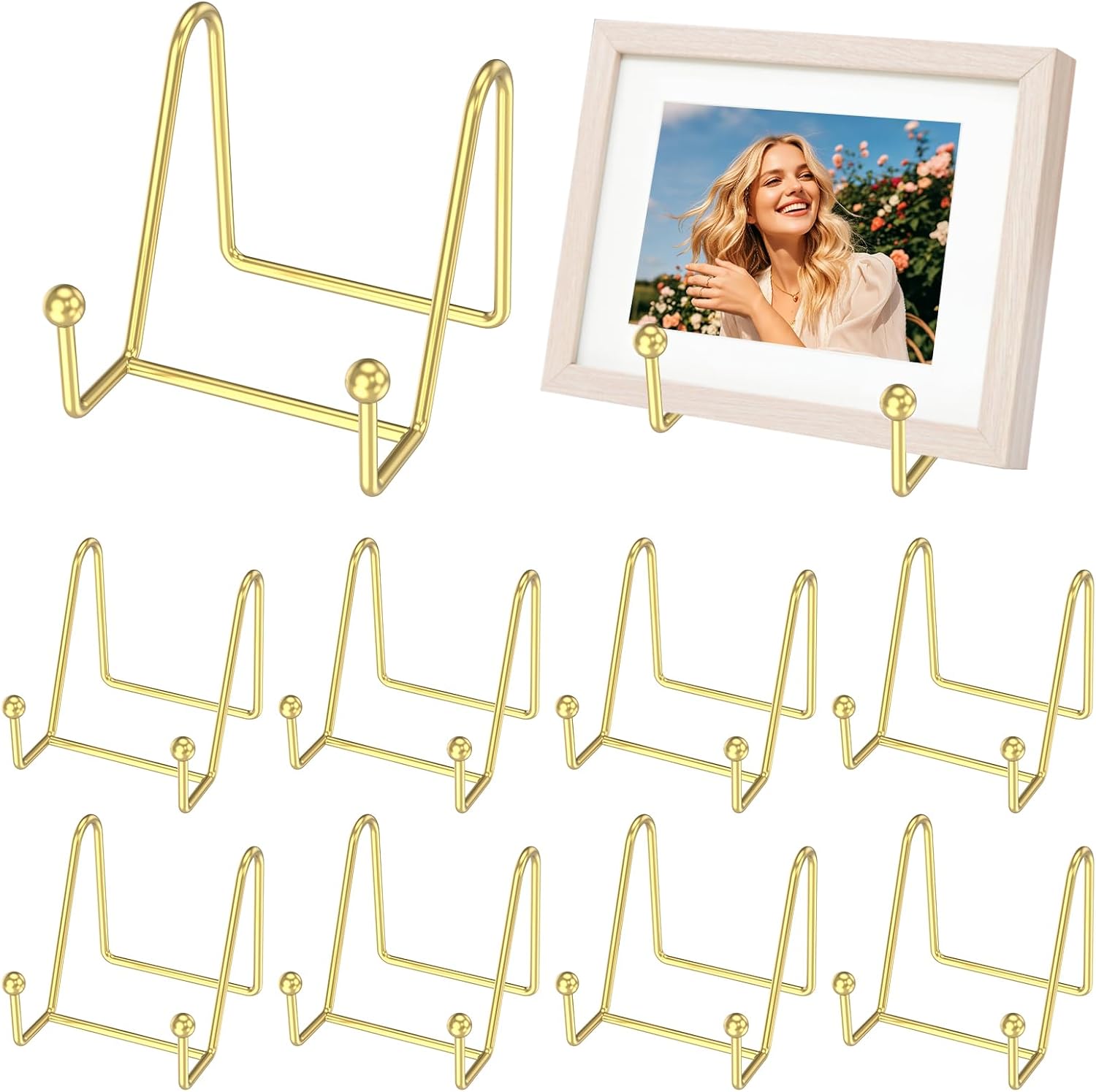 10Pcs 4-1/4 Inch Plate Stands for Display,Decorative Tabletop Picture Stand,Metal Iron Picture Frame Holders Stand, for Book Photo Small Easels Plaque Dish Art Tabletop Decoration(golden)