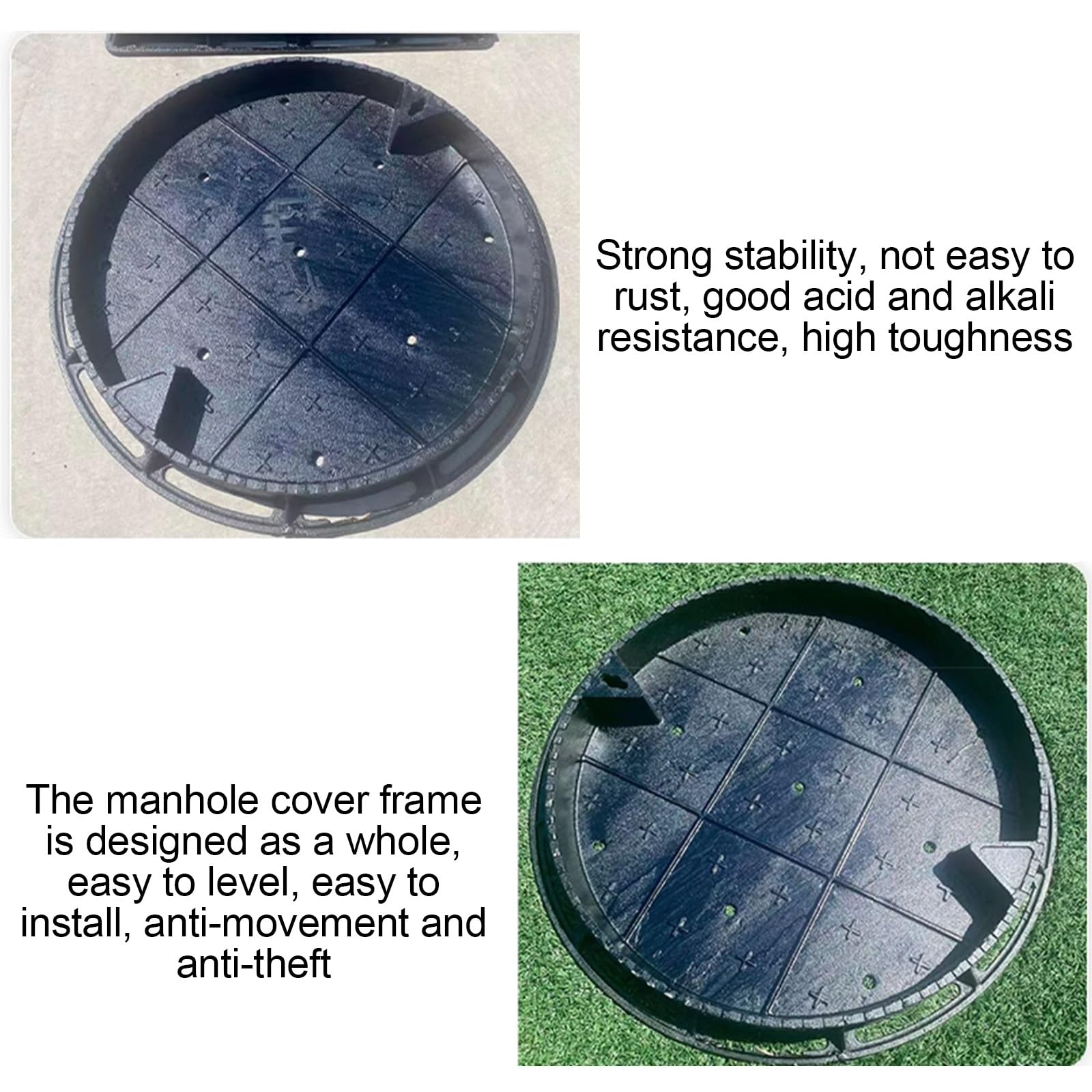 Arqueta Riego y Marco de Pozo de 70 Cm, Tapa para Alcantarillado Redondas Empotradas, para Entrada de Vehículos, Concreto, Patio, Capacidad de Carga de 5 T, Fuerte Estabilidad