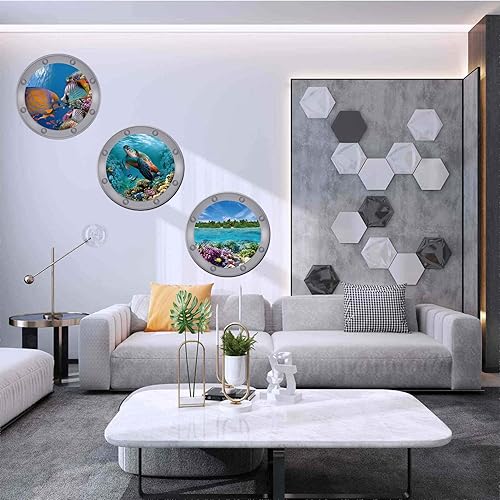 Miniatura 2 de 3 calcomanías de animales del océano, decoración de pared, calcomanías de pared para despegar y pegar, patrones de peces, tortugas oceánicas
