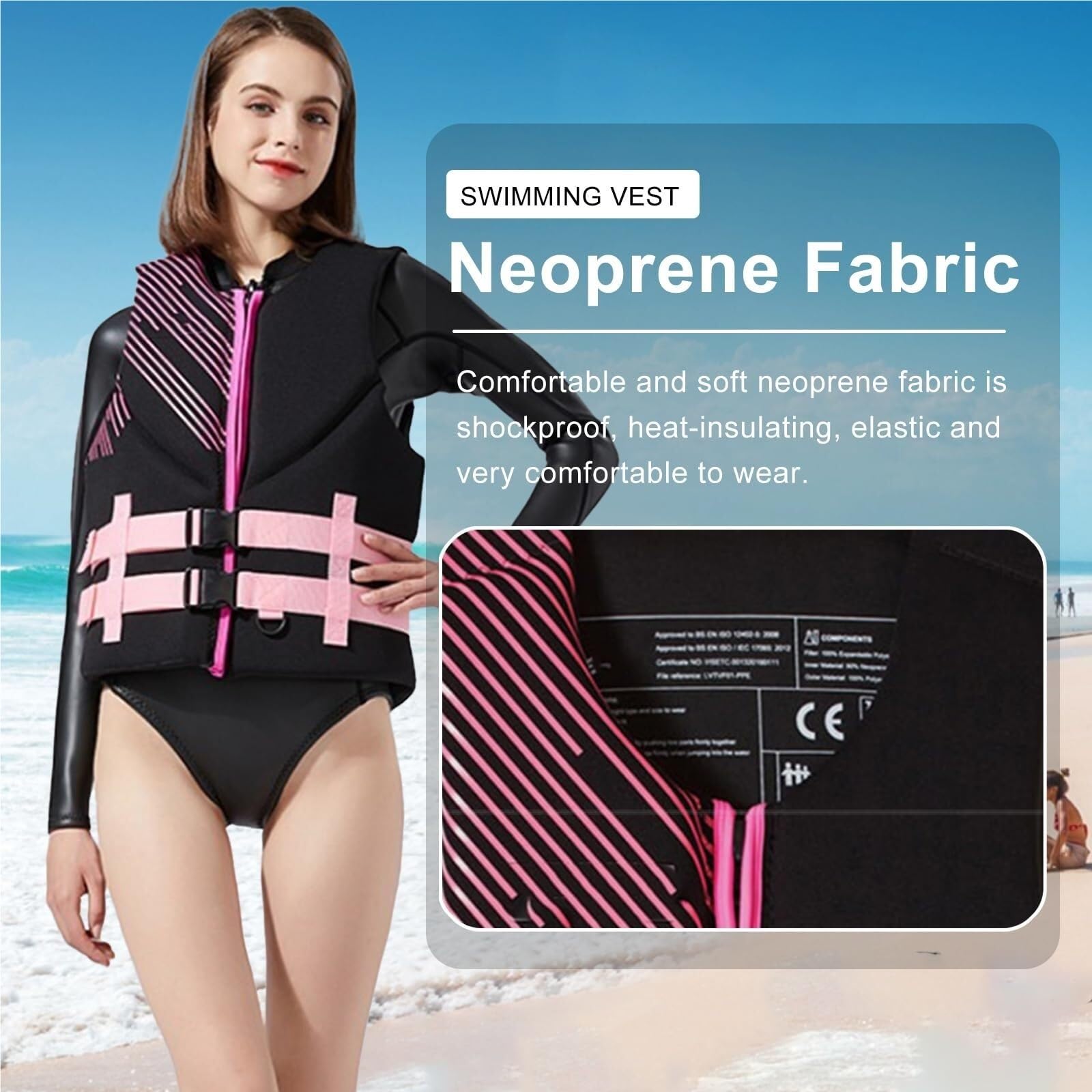 Chaleco de Surf con Cremallera y Cinturón Ajustable, Chaleco de Surf de Neopreno for Pesca, Kayak, Navegación, Deportes Acuáticos, Adultos, Hombres y Mujeres