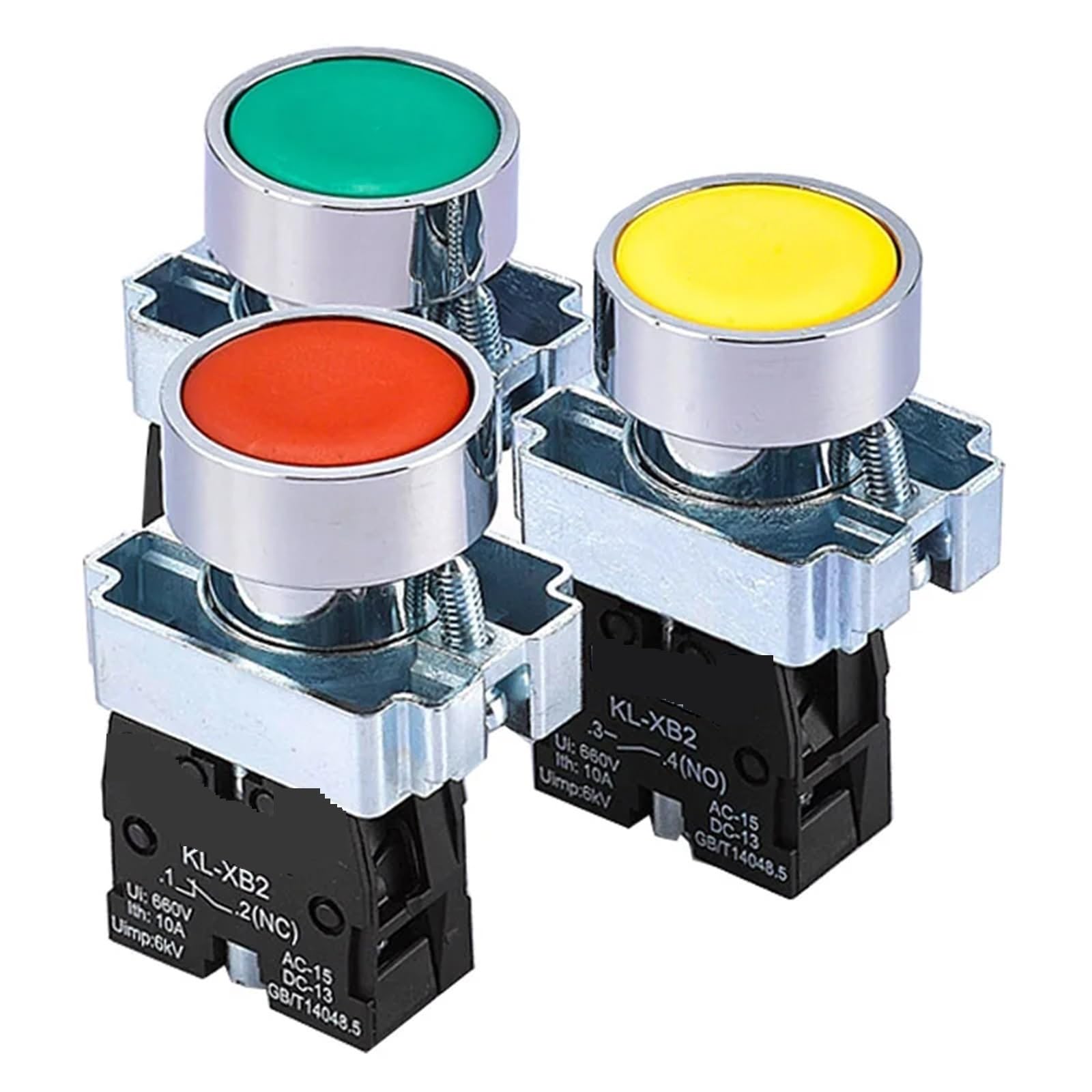 1 interruptor de botón de metal XB2, caja de control de inicio y parada, símbolo de identificación industrial, reinicio automático, interruptor de parada de emergencia circular(DVPPS05)