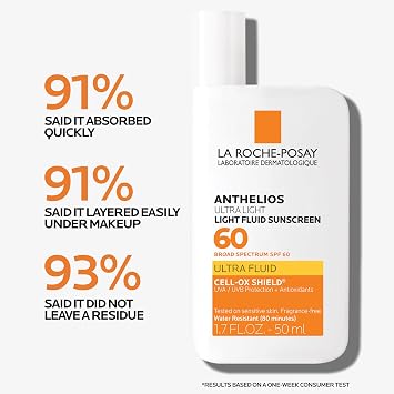 Anthelios Light Fluid Facial Sunscreen SPF 60, Lightweight Sunscreen for Face, Fluid Texture, Broad Spectrum SPF