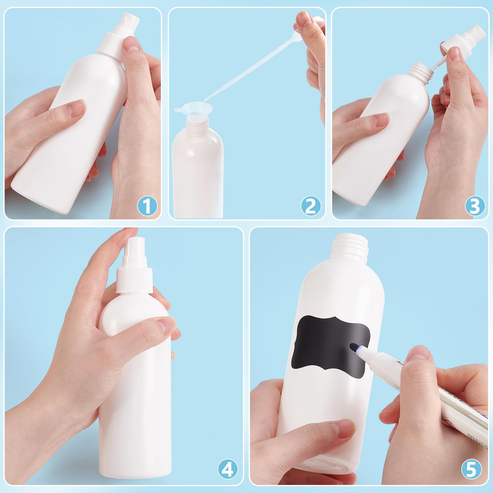 36 flaconi spray da 250 ml, in plastica, con tappo, ricaricabili, per la pulizia dei capelli, oli essenziali per capelli, prodotti di bellezza, pulizia da viaggio, colore bianco