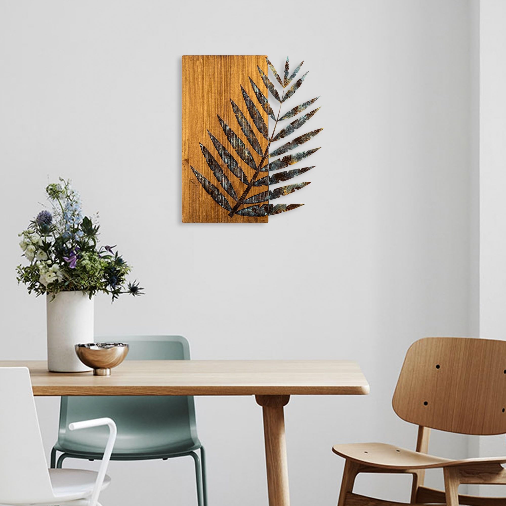 Wallity Handbemaltes dekoratives Wandaccessoire aus Holz, 58 x 50 x 3 cm | 100% Holz (3 cm) & Metall (1,5 mm) | Einzigartige Farb- und Texturvariationen