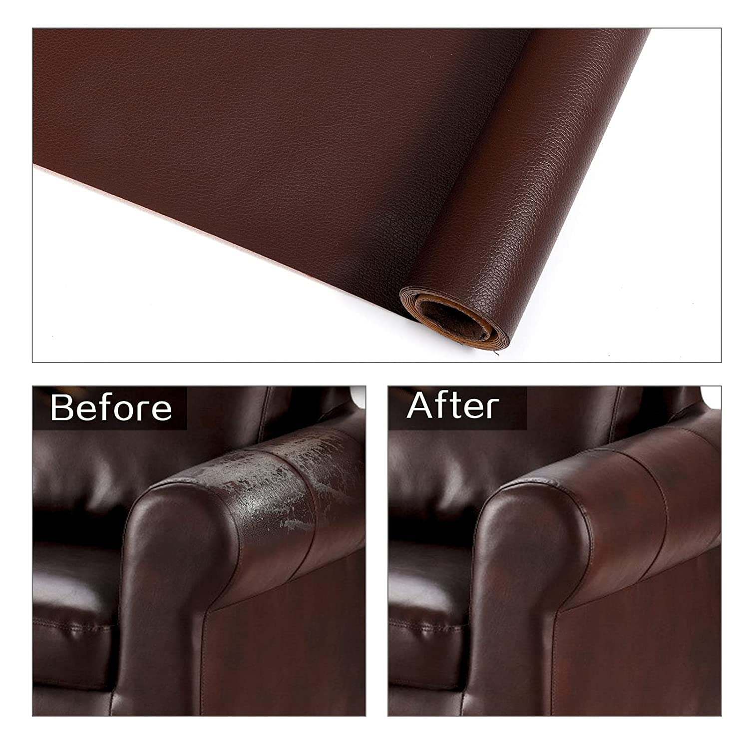 HomeFast HomeFast Artificial PU Leather Patches Faux Synthetic Leather Fabric Self Adhesive for Sofa, Car Seats, Handbags, Jackets Repair Patches Sticky DIY Material, 60x30cm (Pack of 2) 2