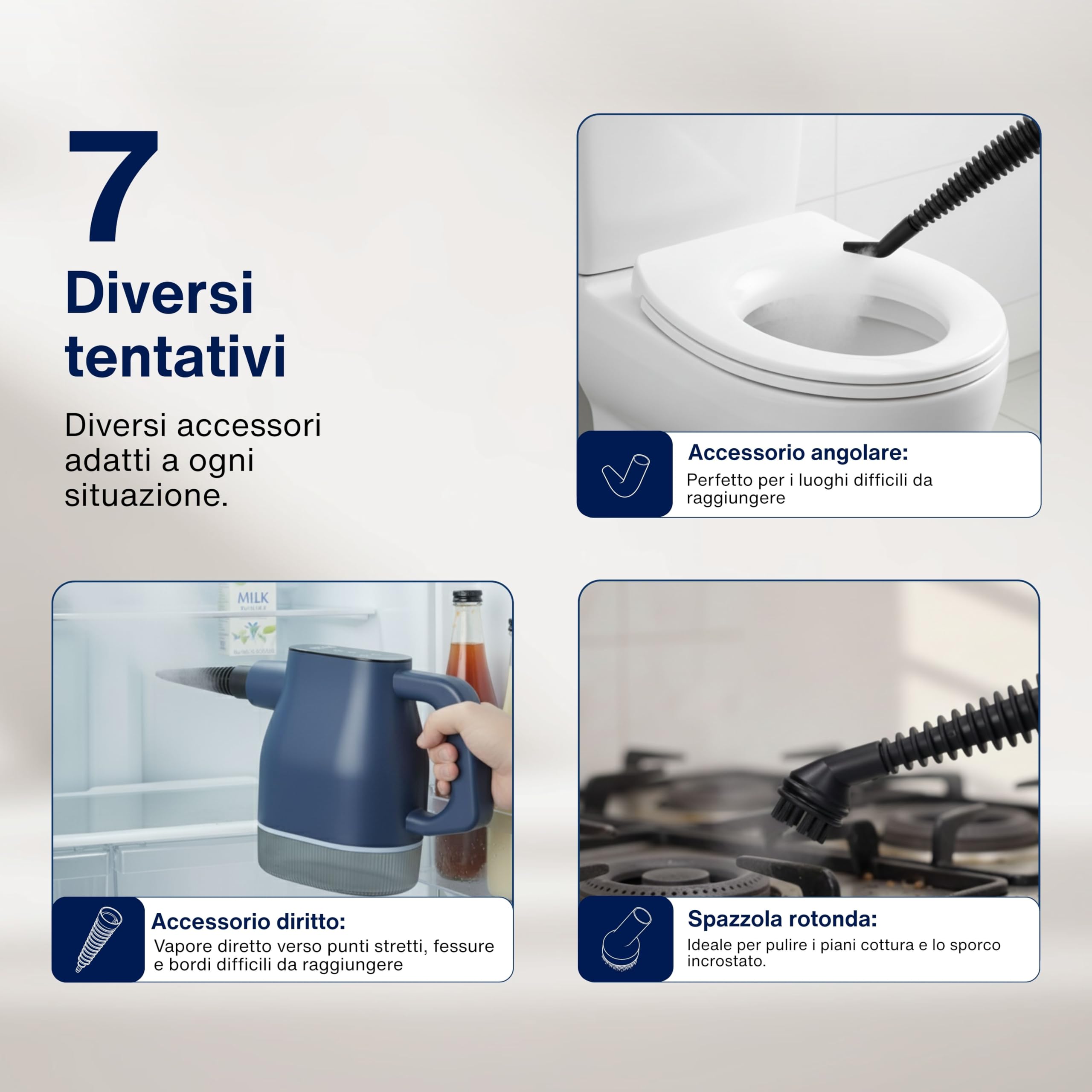 Samako AirSteam S1 Pulitore a vapore portatile 1350W – Pulizia rapida e mirata per cucina, bagno, vetri e tessuti, con 7 accessori, touchscreen e sicurezza bambini
