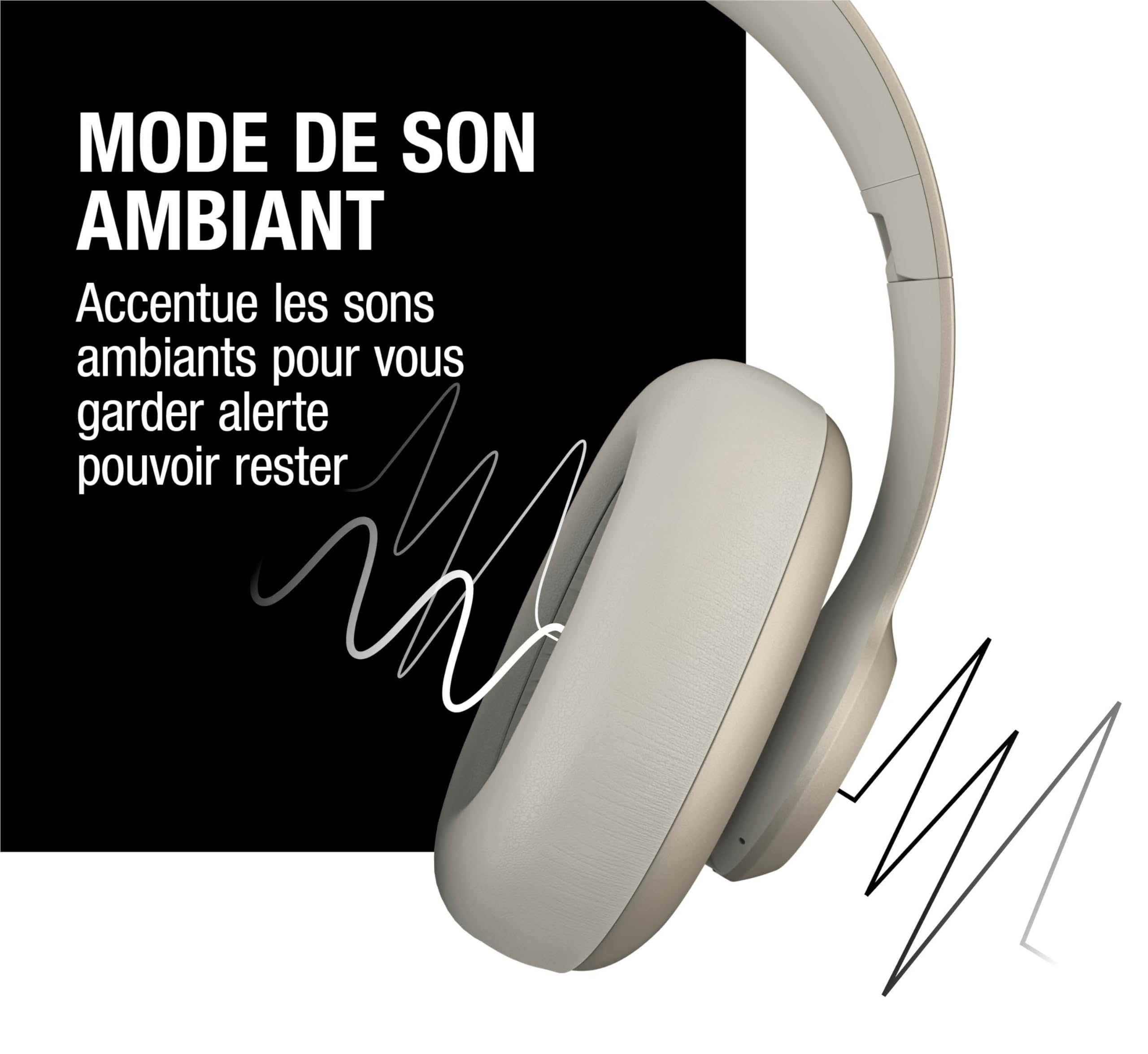 Fresh 'n Rebel Clam Ace Casque Bluetooth Supra-Auriculaire avec Réduction de Bruit Active Hybride, sans Fil, 60h d'autonomie, avec Microphone ENC, Charge Rapide, Réduction du Bruit du Vent (Beige)