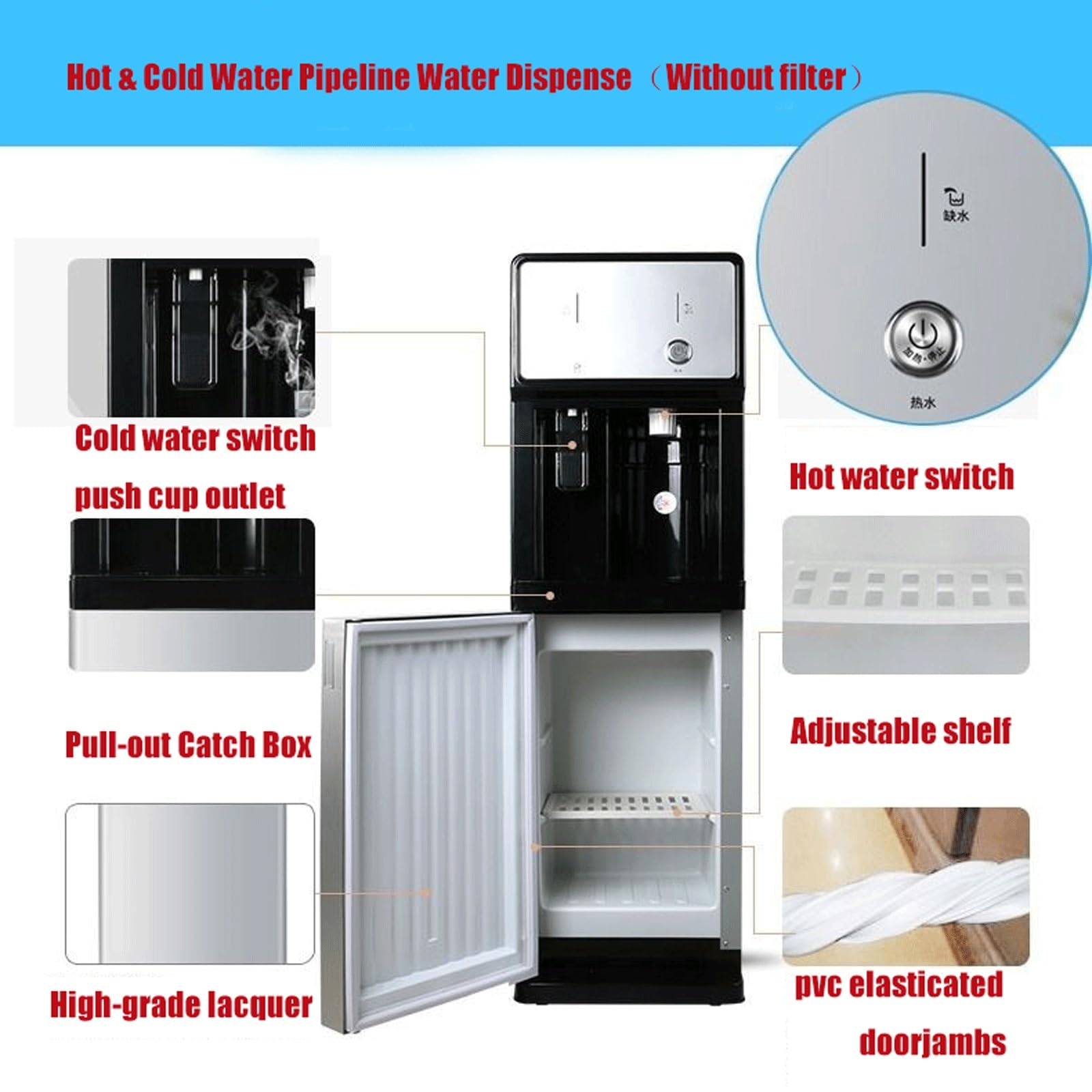 Freistehender, Netzbetriebener Wasserspender Mit Bodenaufstellung,Wasserkühler/Wasserspender Mit Direktem Anschluss An Die Wasserleitung,Heißes Und Kaltes Wasser,Geeignet Für Zuhause,Büro,Kaffee